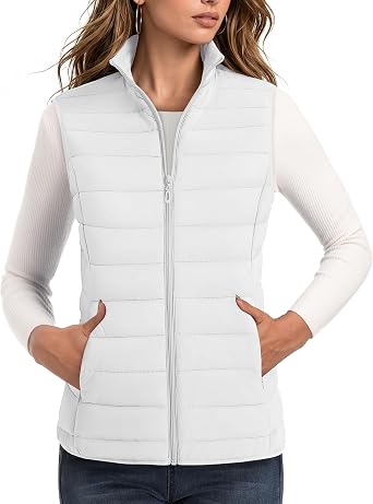 MAGCOMSEN Womens Puffer Vest Lightweight Stand Collar Zip 4 Pockets Puffy Vests Sleeveless Quilted Padded Outerwear
