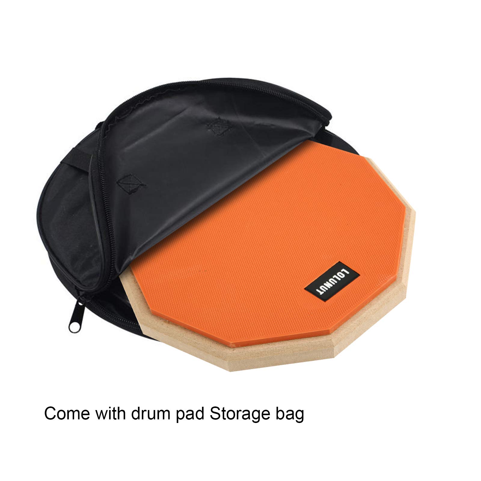 Pad de batterie d'entraînement silencieux double face en caoutchouc souple avec bâtonnets de batterie en bois massif 20 cm - Orange