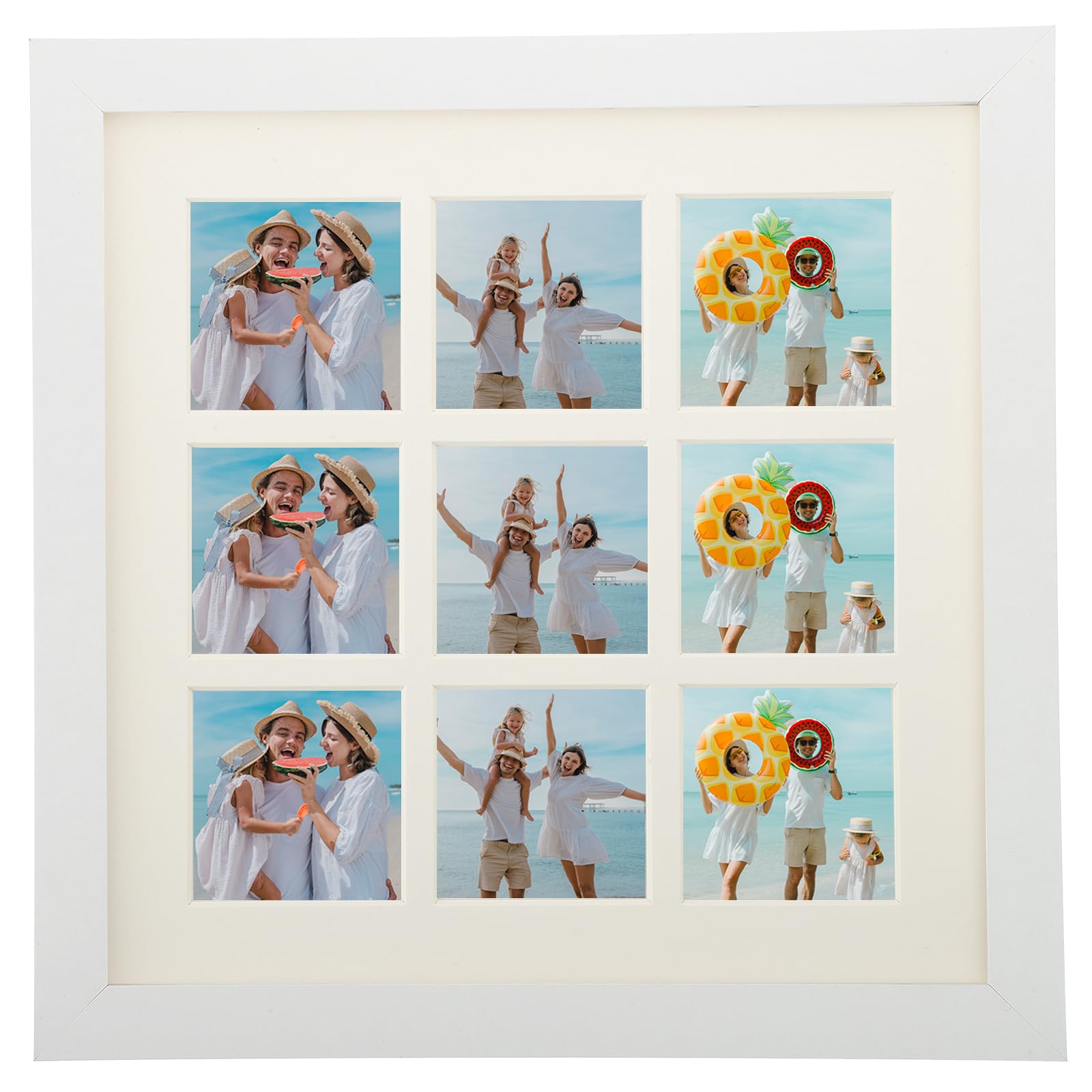 Cadre photo de collage en chêne blanc 28x29 cm avec passe-partout 9 photos