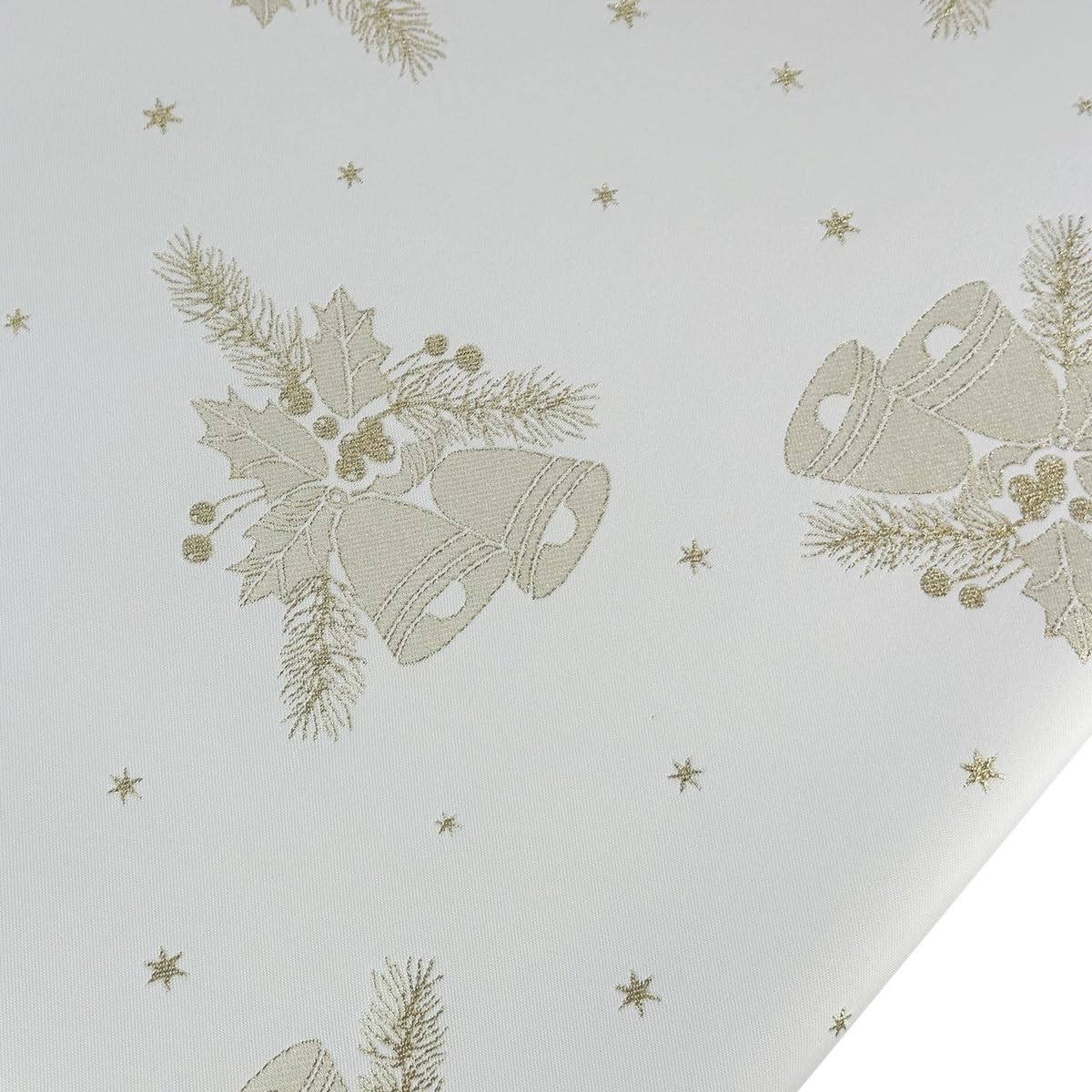 Tovaglia natalizia oro bianco campane natalizie - double face e antimacchia - (Z-3604) 160 x 260 cm