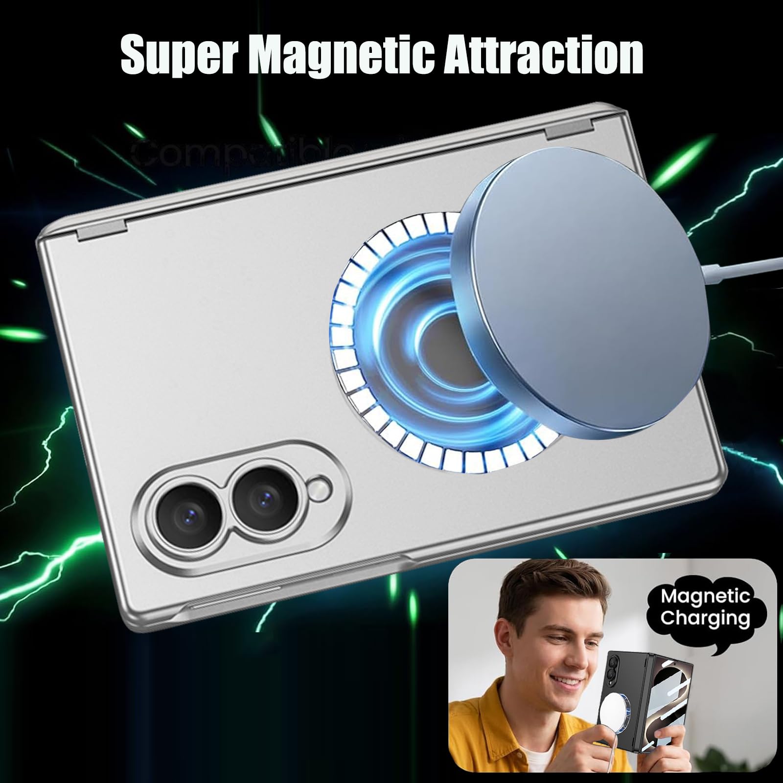Custodia magnetica per Samsung Galaxy Z Fold 8, con pellicola protettiva integrata e protezione per cerniera magnetica, supporta la ricarica wireless, cover rigida e sottile in policarbonato antiurto