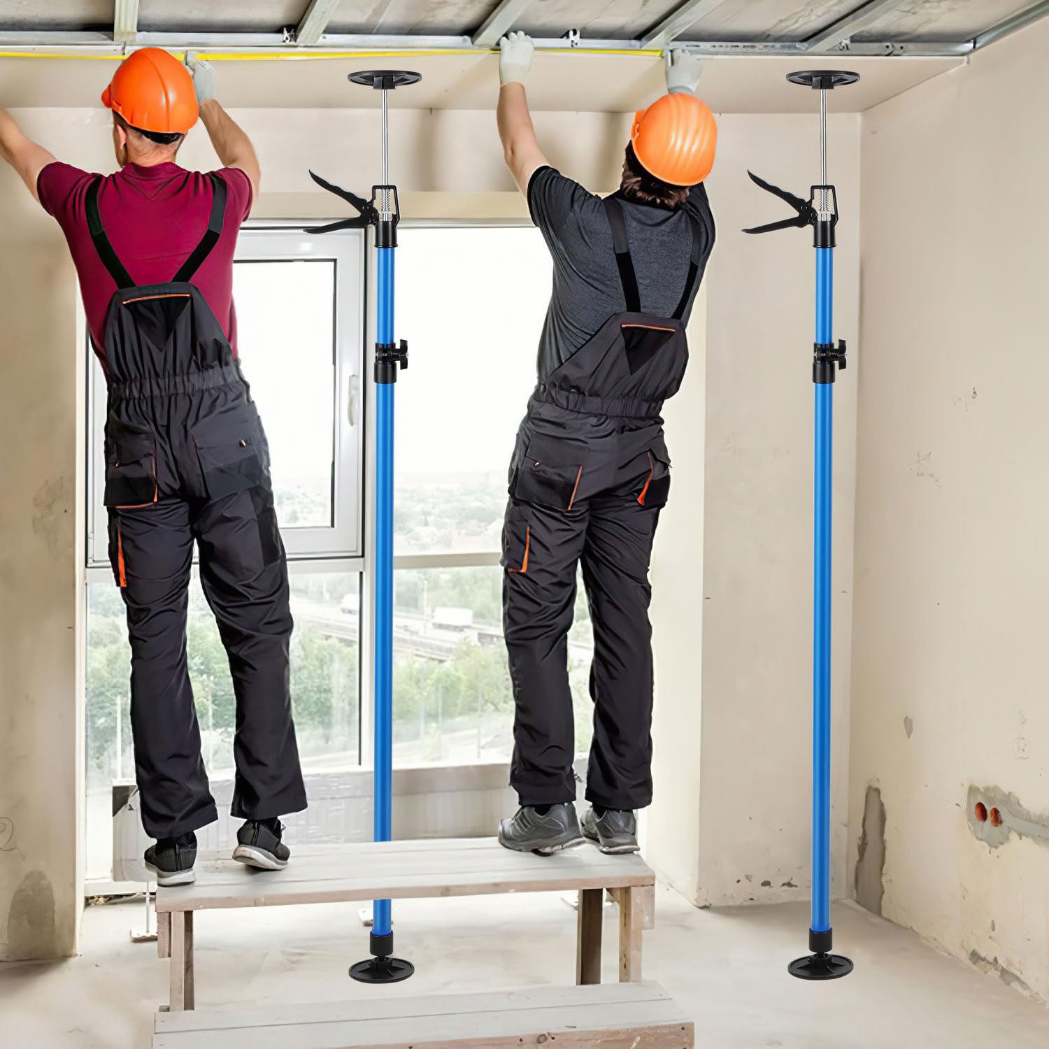 Deckenstütze 2er Set, Montagestütze höhenverstellbar 115-290 cm, je 50 kg pro Stütze, Einhand-Teleskopstütze für Trockenbau, Deckenarbeiten und Renovierung