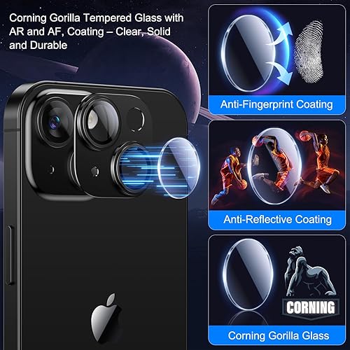 Miniatura 2 de Esanik Paquete de 2 protectores de lente de cámara para iPhone 14 ProiPhone 14 Pro Max, carcasa de aleación de aluminio mate de vidrio templado,