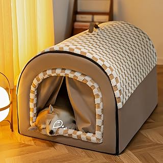 「ORRMALL 」犬小屋 室内用 ペットハウス 冬用 ふわふわ 珊瑚フリース素材 犬猫兼用 取り外し可能クッション付き 滑り止め底 防寒 保温 小型犬 中型犬 大型犬 S～3XL 折りたたみ式 ドーム型 可愛い おしゃれ 50kgまで対応 GouMaowo01B