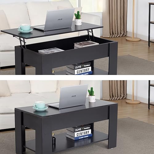 Miniatura 6 de FDW Mesa de Centro Elevable de 39.4 pulgadas con Compartimento Oculto y Estante de Almacenamiento, Tablero de Madera Elevable para Hogar, Sala de