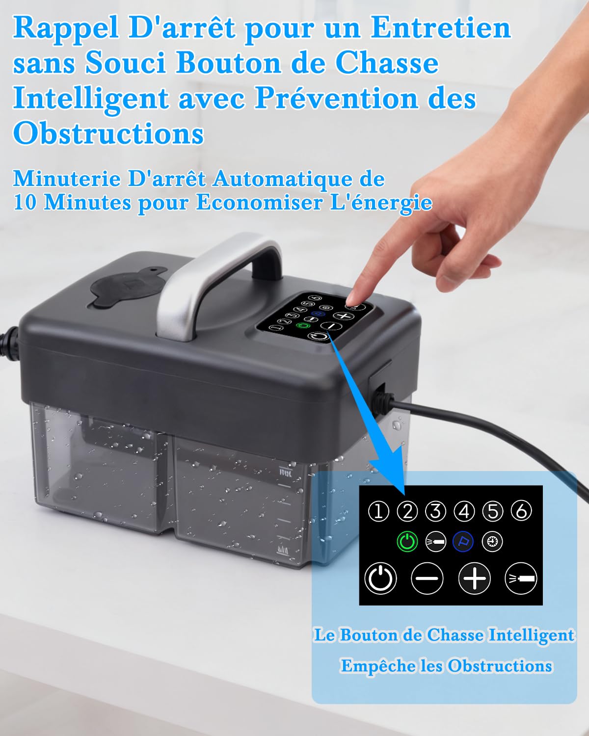 Upgrade Nettoyeur Vapeur Portable - 2500W, 6 Niveaux de Réglage, Réservoir D'eau 1,6L, 120 °C Vapeur, Chauffage en 15s,Portable avec 10 Accessoires, Nettoyage des Canapé,Sol,Vitre,Matelas,Gris