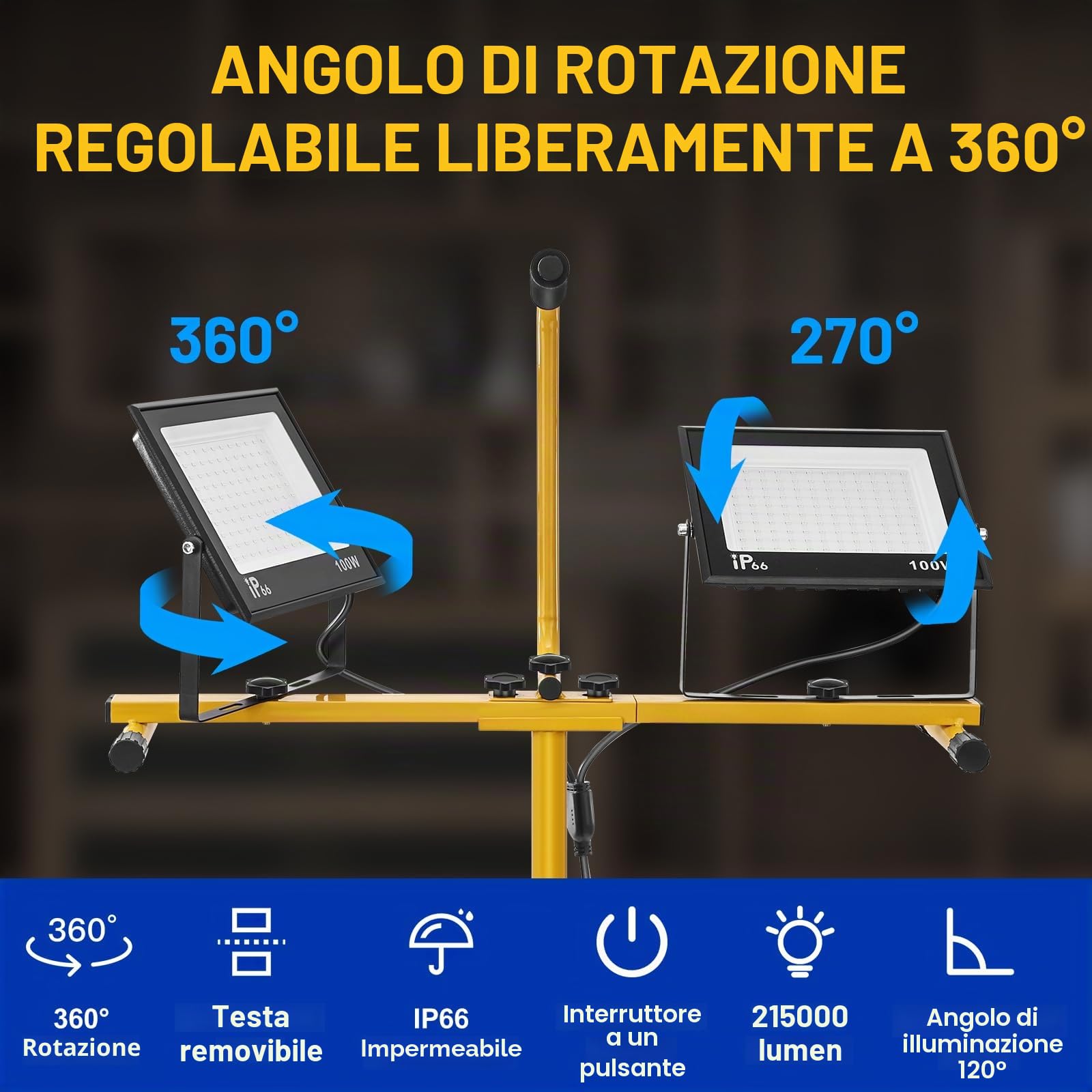 Yofuly 200W Faretto da Cantiere LED, 21,000 Lumen Luci da Lavoro con Treppiede Telescopico, Lampada da Lavoro con Cavo 3M, Impermeabile IP66 per Cantiere, Riparazione, Campeggio, costruzione