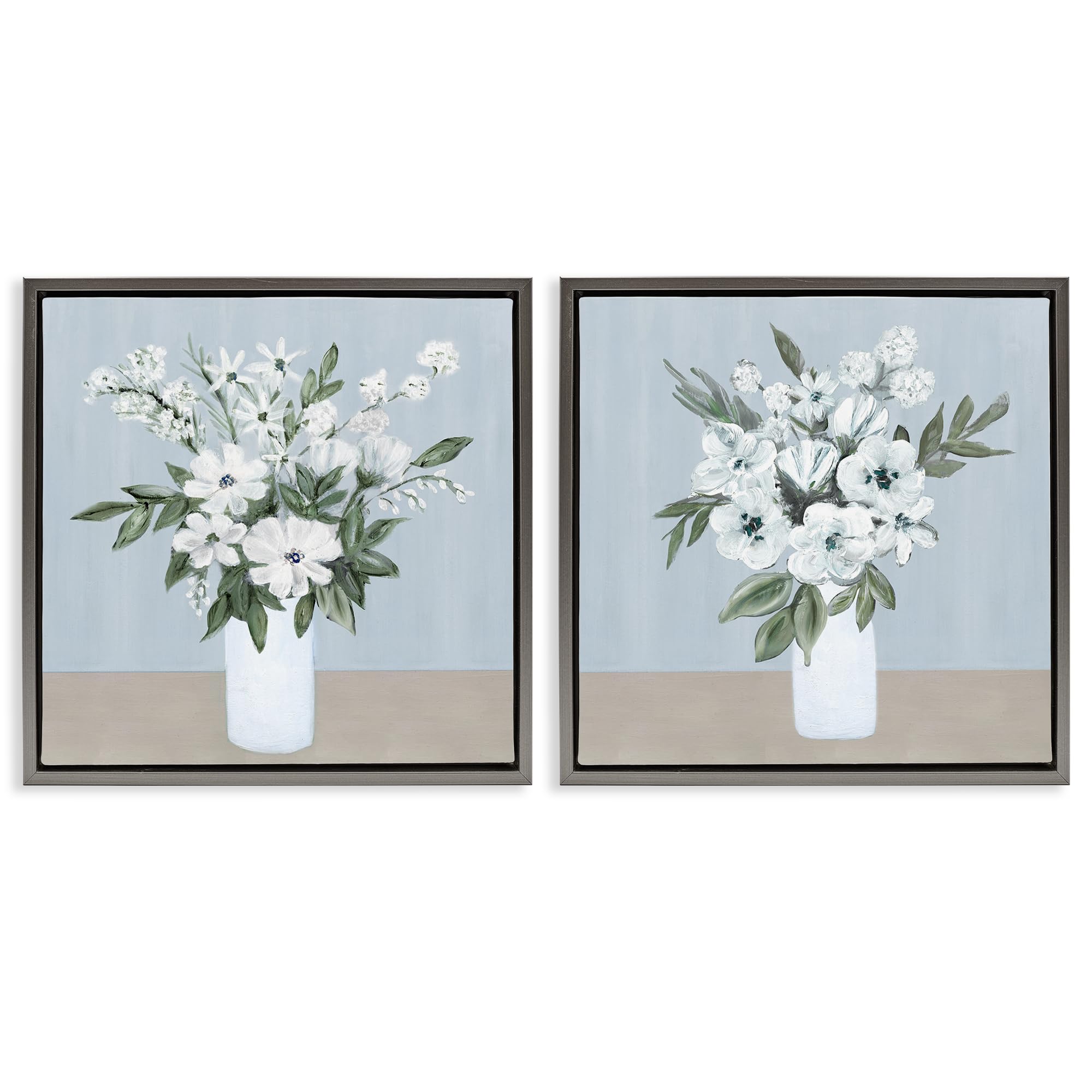 'Mixed White Blossoms'| 2pc Floating Frame Art Set 2