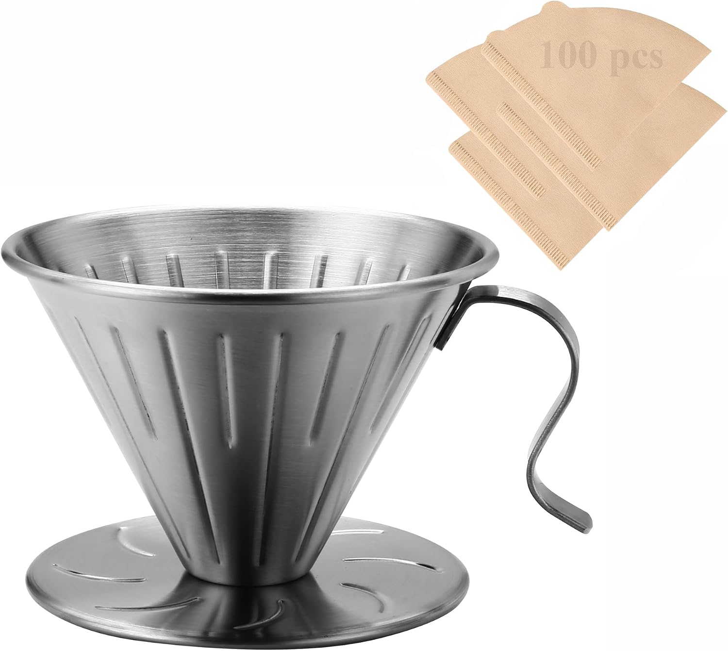 Lalord Pour Over Coffee Maker, 304 Stainless Steel wIth 100 pcs Paper Filters Coffee Dripper