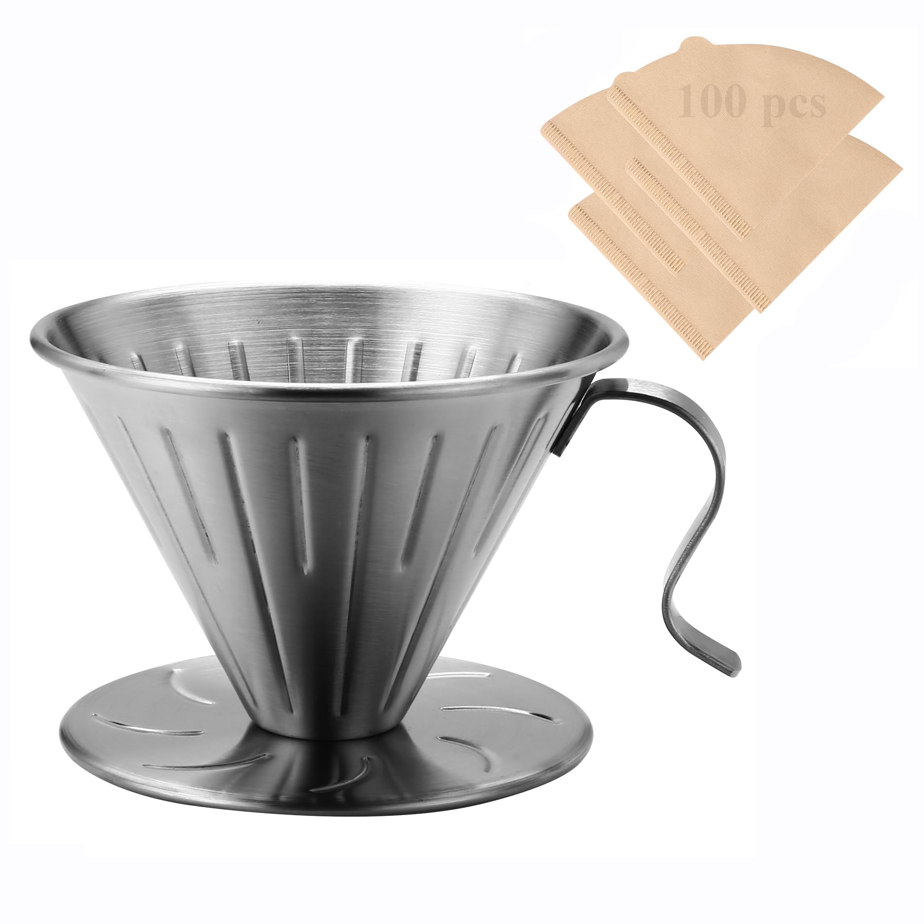 Lalord Pour Over Coffee Maker, 304 Stainless Steel wIth 100 pcs Paper Filters (Coffee Dripper)