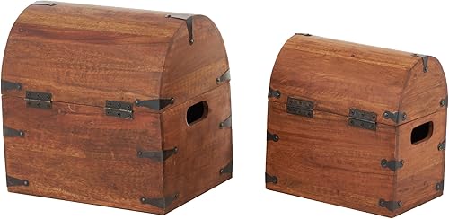 Miniatura 6 de Deco 79 Caja decorativa de madera hecha a mano con arco, caja de almacenamiento decorativa con herrajes de metal negro, caja de almacenamiento de 14