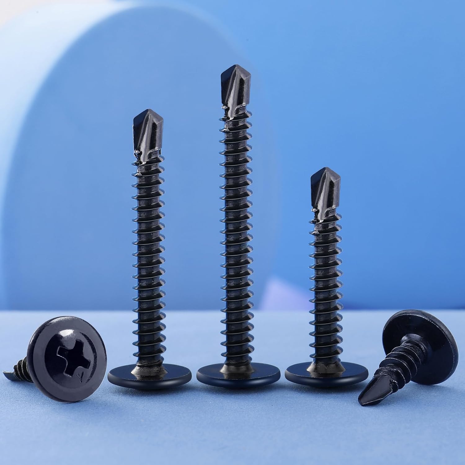 VGBUY 180Pcs #8 Self Tapping Screws Assortment Kit, 410 Stainless Steel Self Drilling Screws for Metal, 6 Sizes (1/2", 5/8", 3/4", 1", 1-1/4", 1-1/2") Modified Truss Head Sheet Metal Screw Black
