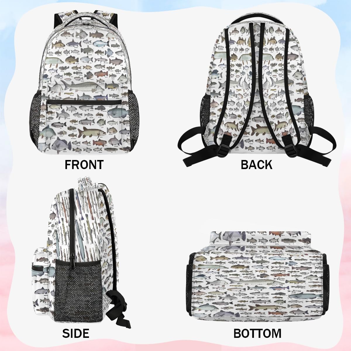 College Bookbag Fish School Bag Business Laptop Backpack Travel Hiking Daypack Large Diaper Bag for Adult Girls Boys