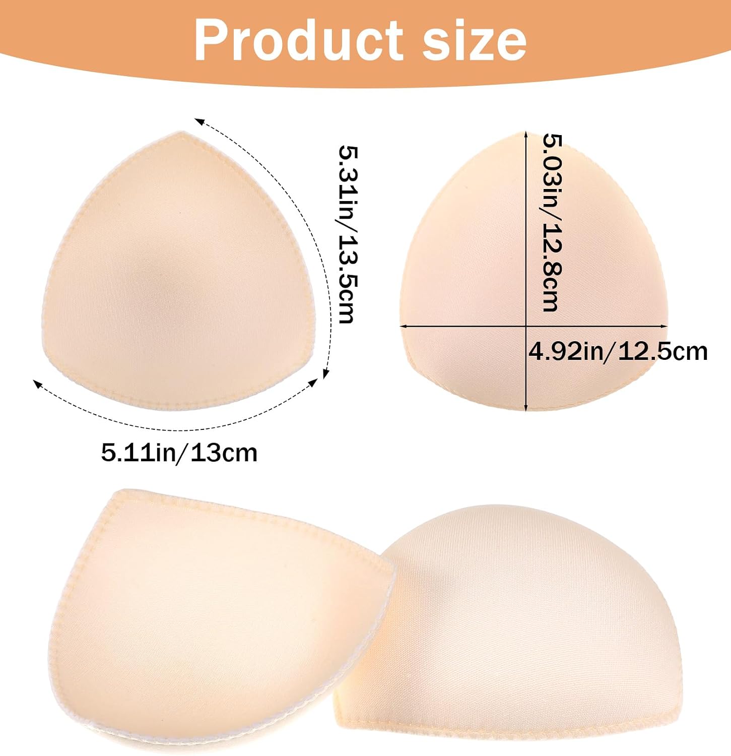 4 Pairs Pads for Sports Bras Inserts, Triangle Bra Inserts for Swimwear & Activewear, Edge-Sewn Breathable Design