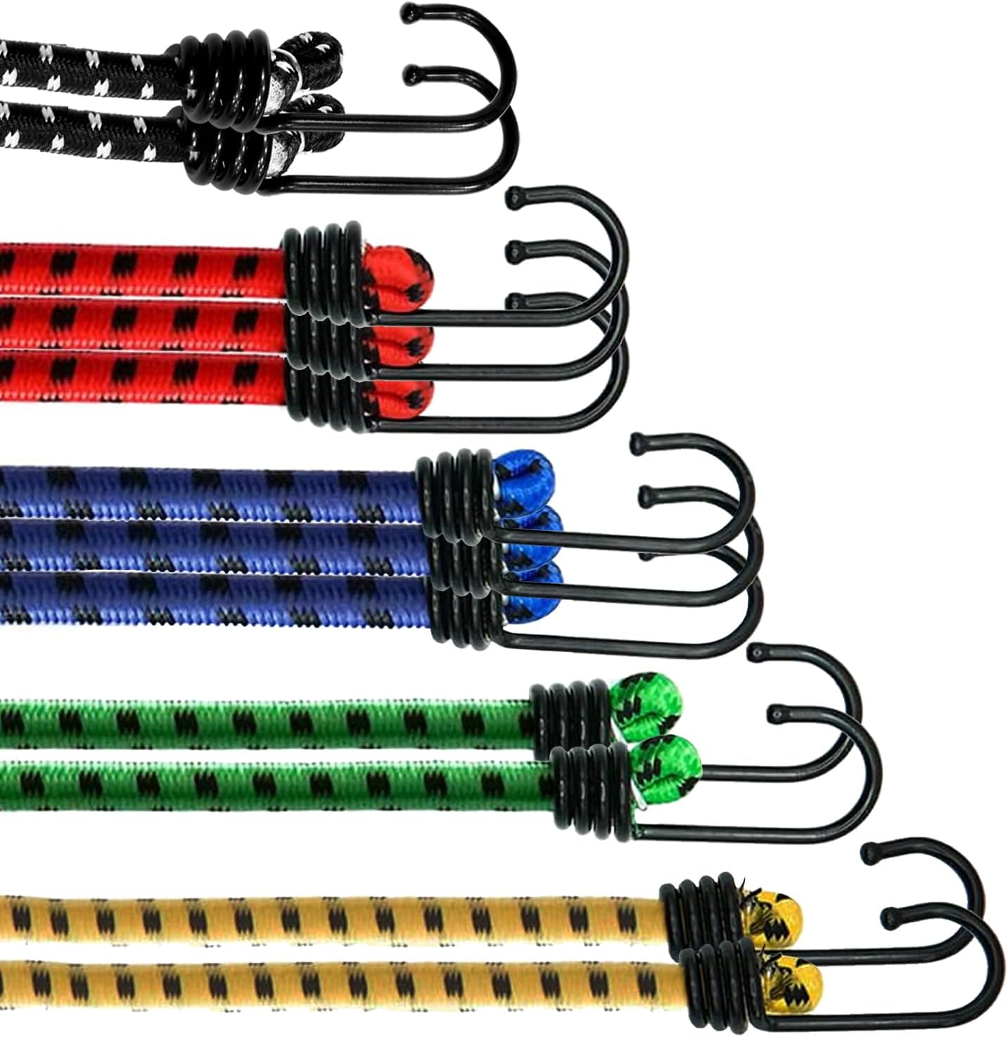 ANSIO Bungee Cords with Hooks Assorted Pack of 12 Elastic Bungee Straps – UV-Resistant Ideal for Securing Luggage, Racks,Camps, Motorcycle, Tarps,Garden Furniture,Hand Truck,DIY Storage Multi-Purpose