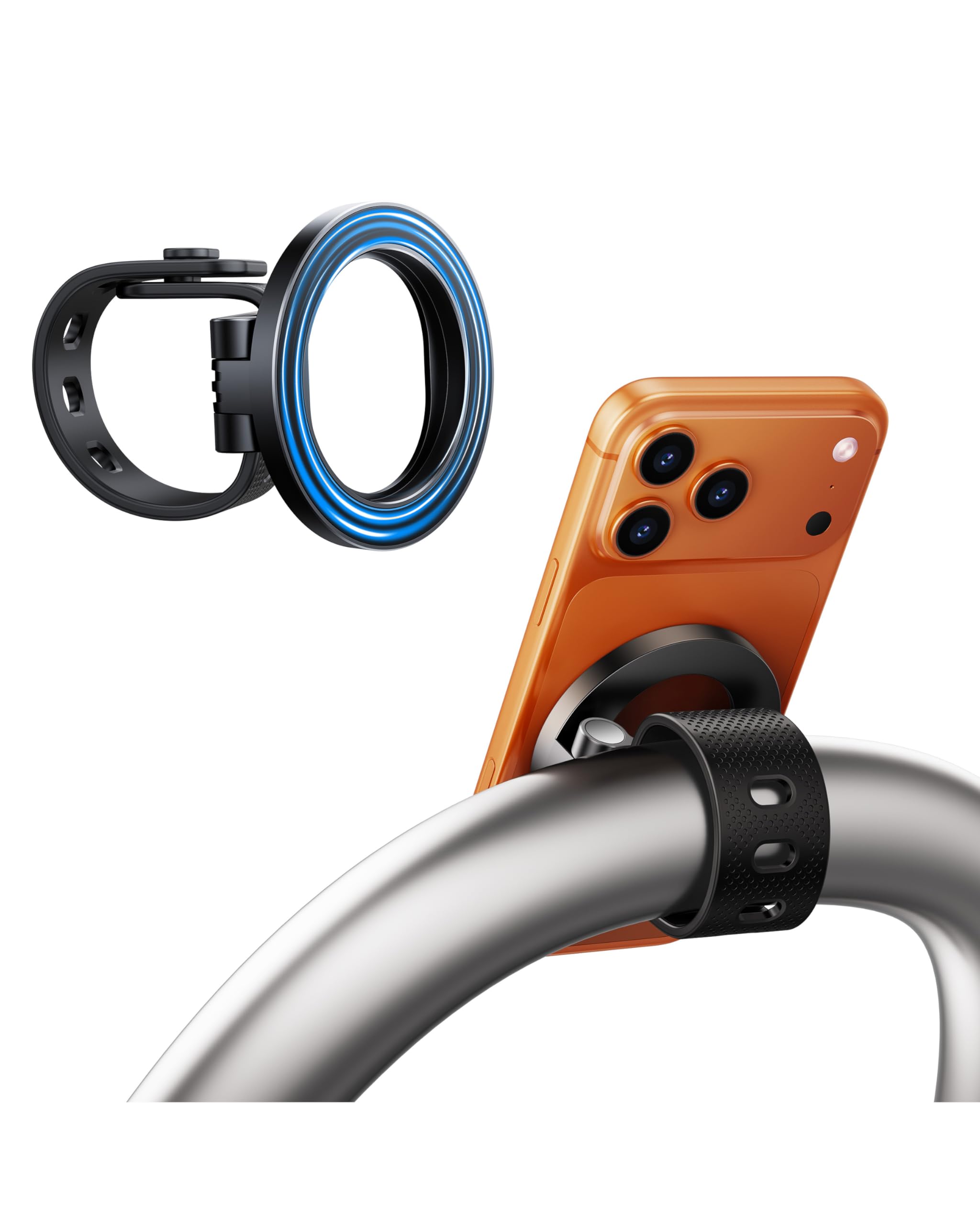 Supporto magnetico per telefono per palestra, manubrio della bicicletta, tapis roulant, carrello da golf, passeggino e carrello della spesa, supporto girevole a 360°, in silicone, compatibile