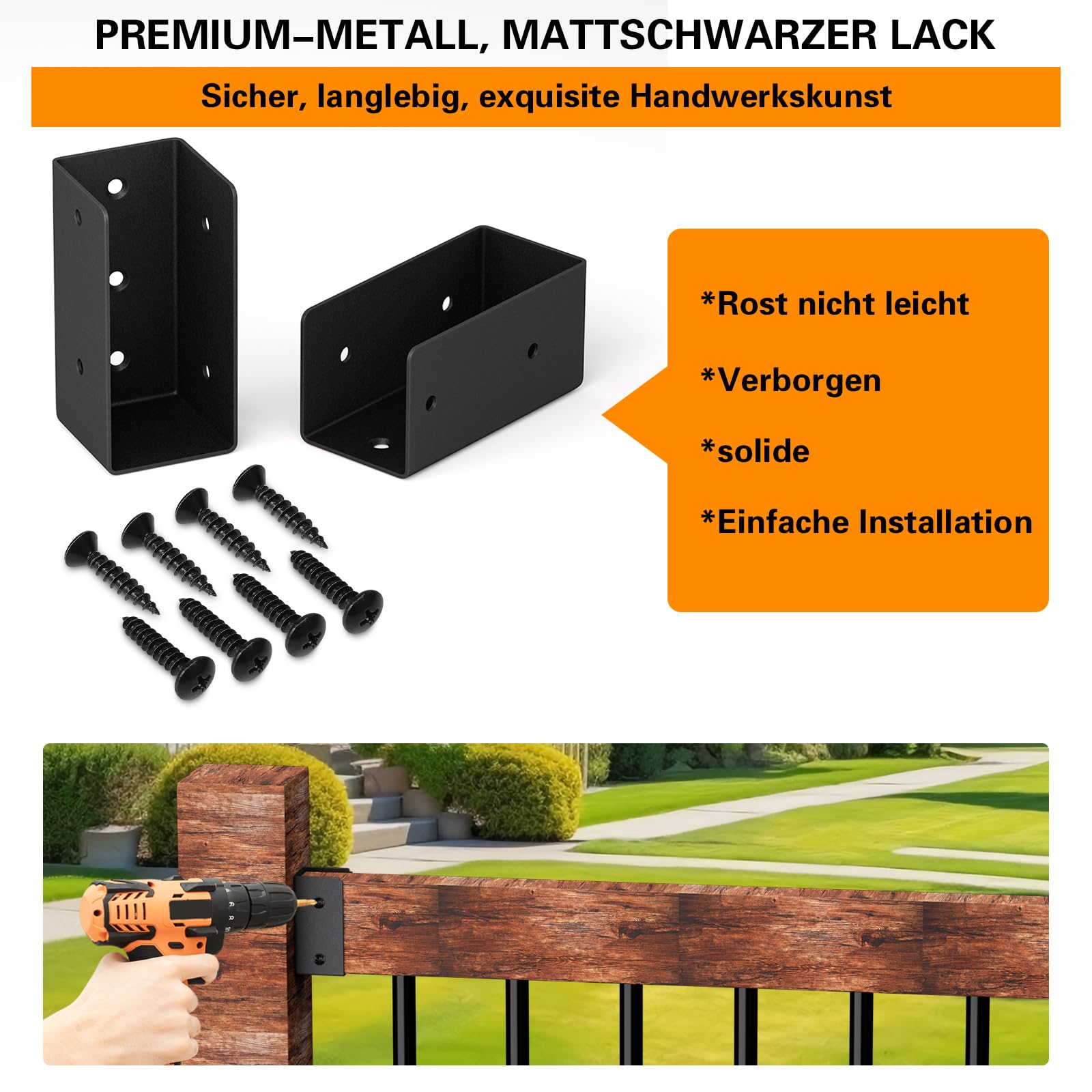 Lot de 8 Connecteurs de Balustrade - Supports Cachés Pour Clôture, Véranda, Jardin - Pour Connecter du Bois de 5,8 x 10,12 cm à des Poteaux en Bois