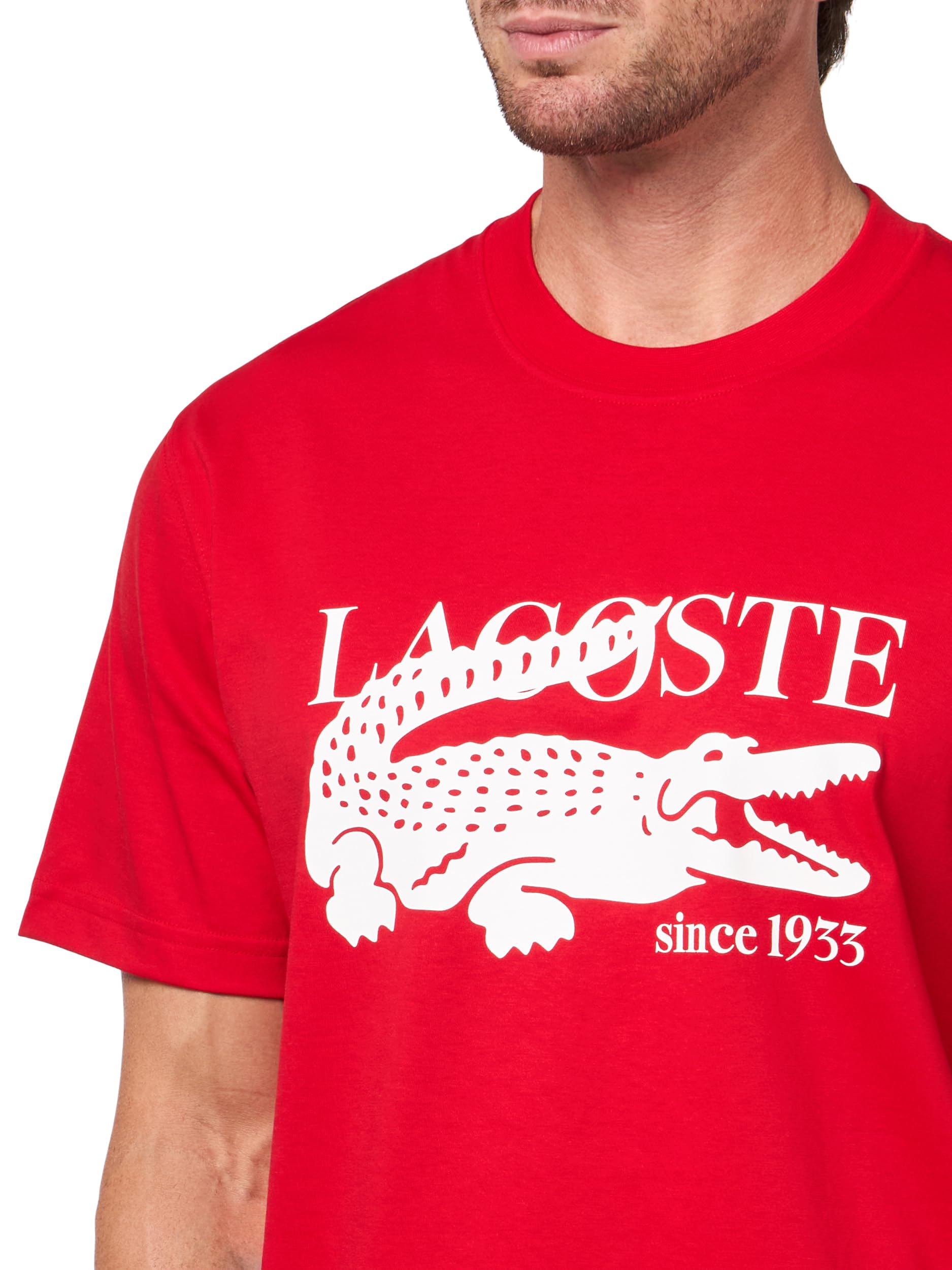 Lacoste Camiseta de Manga Corta con Cuello Redondo para Hombre, Ajuste clásico, Cuello Redondo, Manga Corta, Ajuste clásico (Paquete de 1), Rosso, S