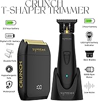 Vista 2 de Supreme Trimmer 2-en-1 T-Shaper Recortadora y Afeitadora de Espuma Crunch STF602 Afeitadora Eléctrica y Recortadora de Barba ST5206 DLC para Negro