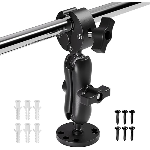 Trolling Motor Support Stabilizer Mount Tough Claw Aluminum Alloy 1" Ball Heavy Duty Trolling Motor Stabilizer Mount Clamp for Rails 0.61" - 1.69" with Medium Arm and Round Plate