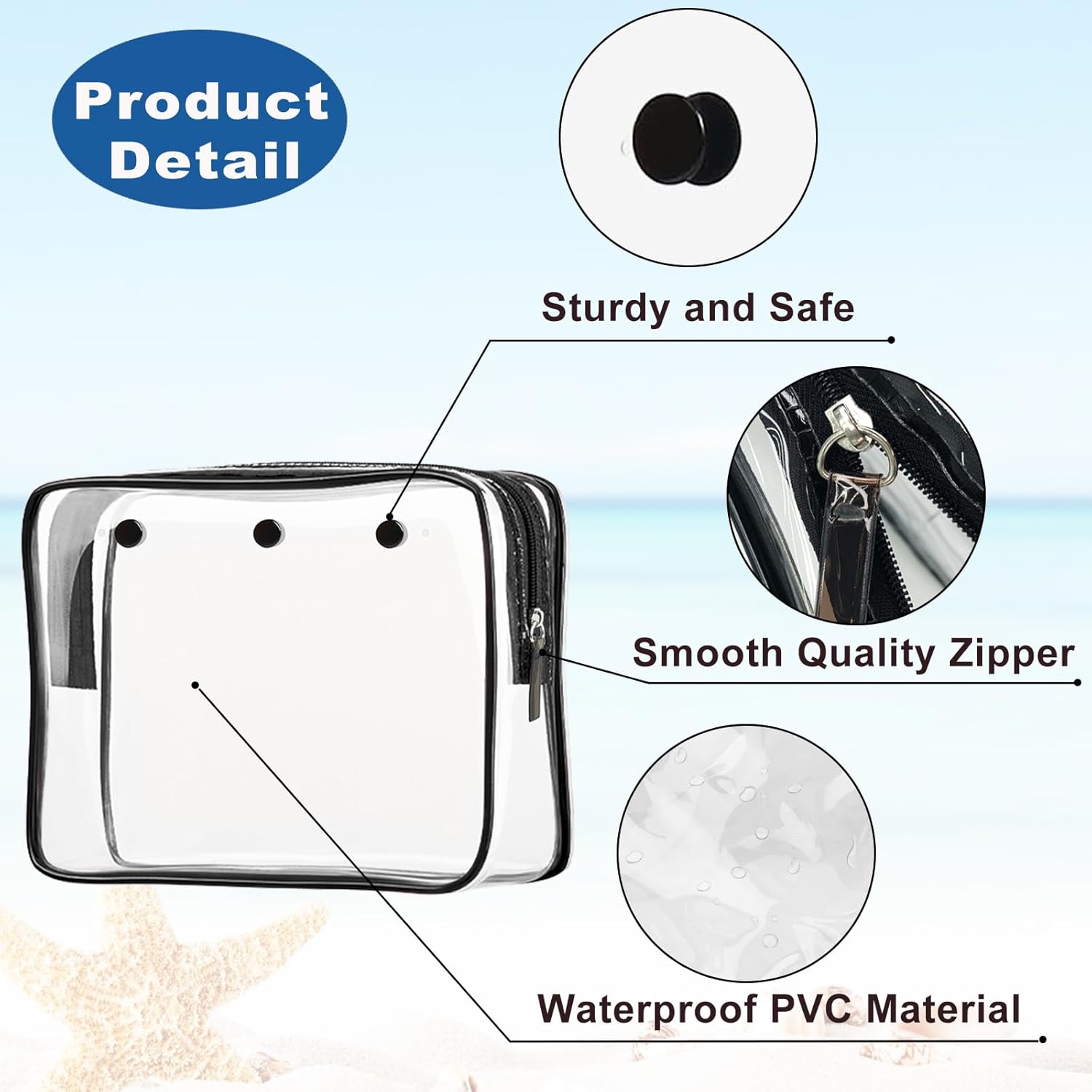 Clear Insert Bag Accessories for Beach Tote Bag, Clear Travel Storage Inner Pouch for Cosmetic, Toiletry & Makeup Brush Organizer Divider