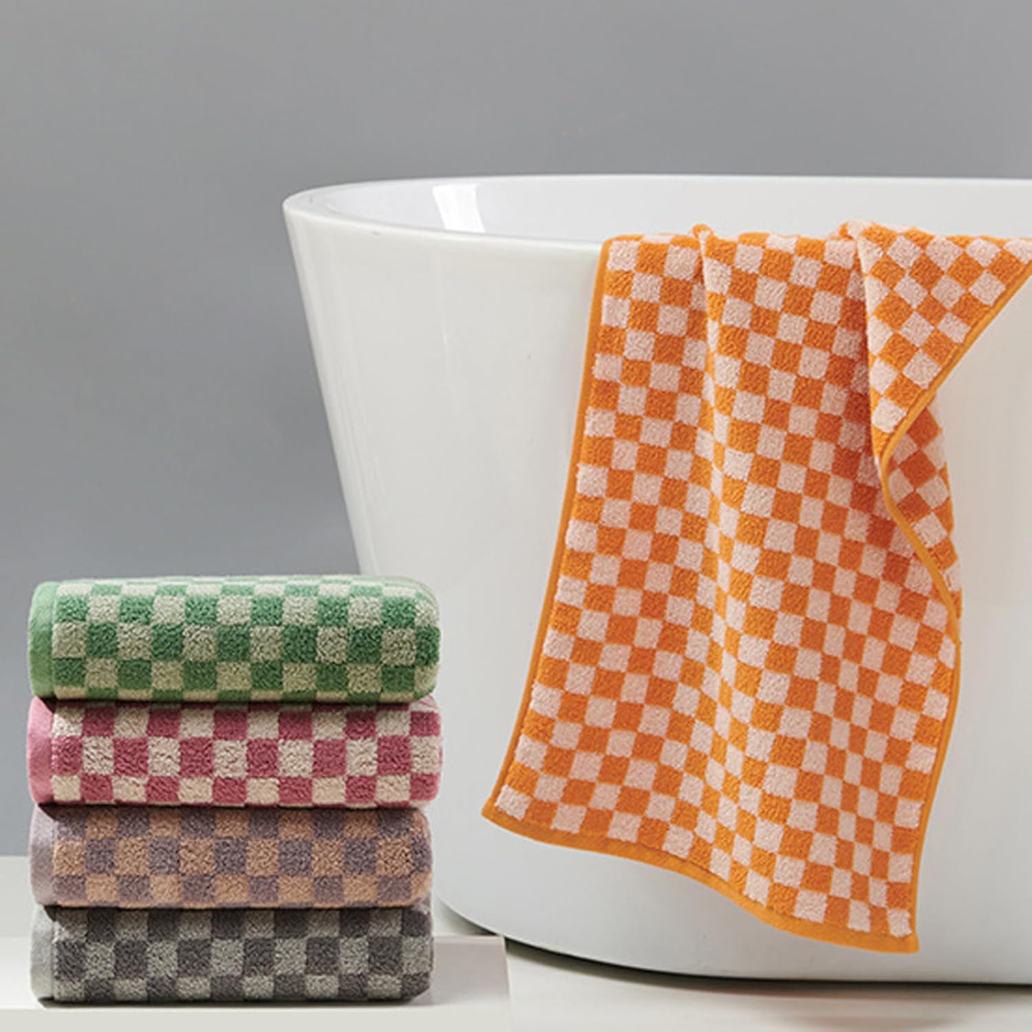 5Pcs Checkered Towels, Soft, Absorbent Cotton Checkered Hand Towels for Bathroom, Kitchen, Gym, Spa, 14 x 28 Inches, Bath, Hand, Kitc