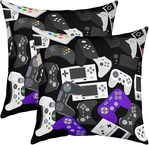 Juego de 2 fundas de almohada de juegos, funda de cojín deportiva para decoración del hogar y la sala de estar, funda de cojín decorativa reversible