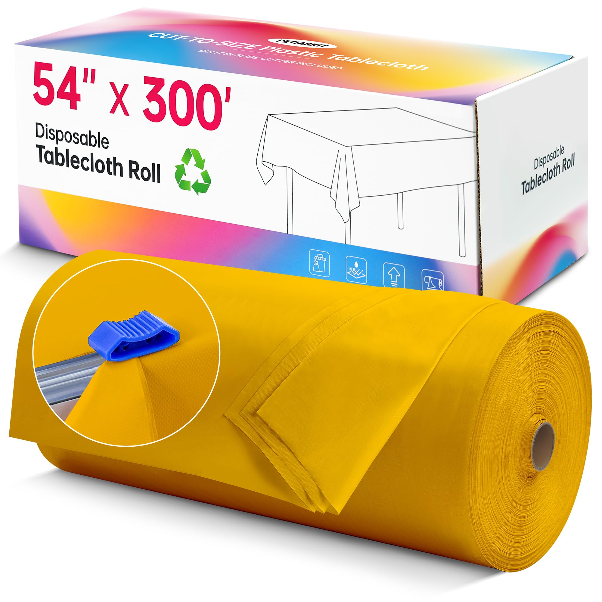 Plastic Table Cloth Disposable, 54In X 300F Table Cover Roll Waterproof