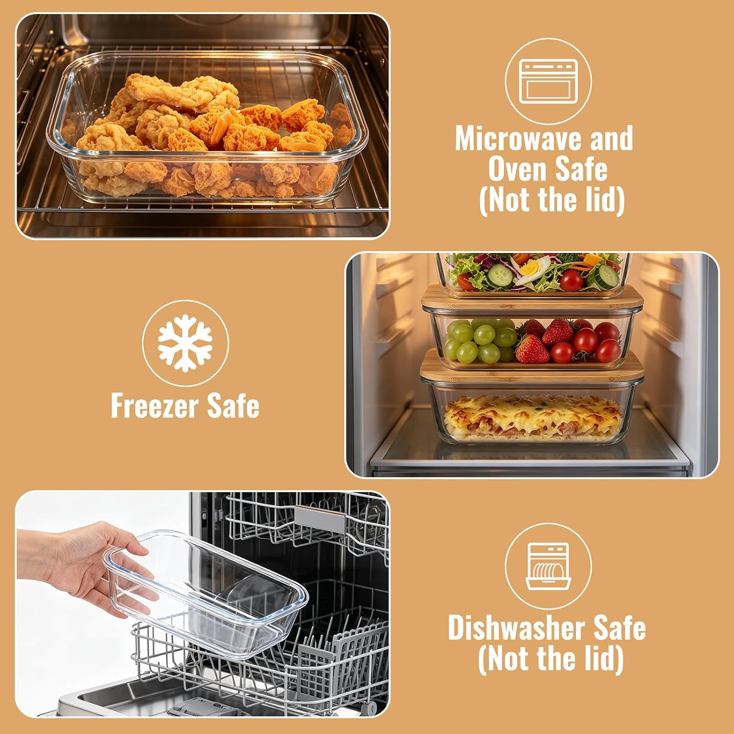 6 Pack Glass Food Storage Containers with Bamboo Lids, Stackable Meal Prep Containers, Clear Airtight Glass Bowls for Microwave, Oven, Freezer & Dishwasher Safe