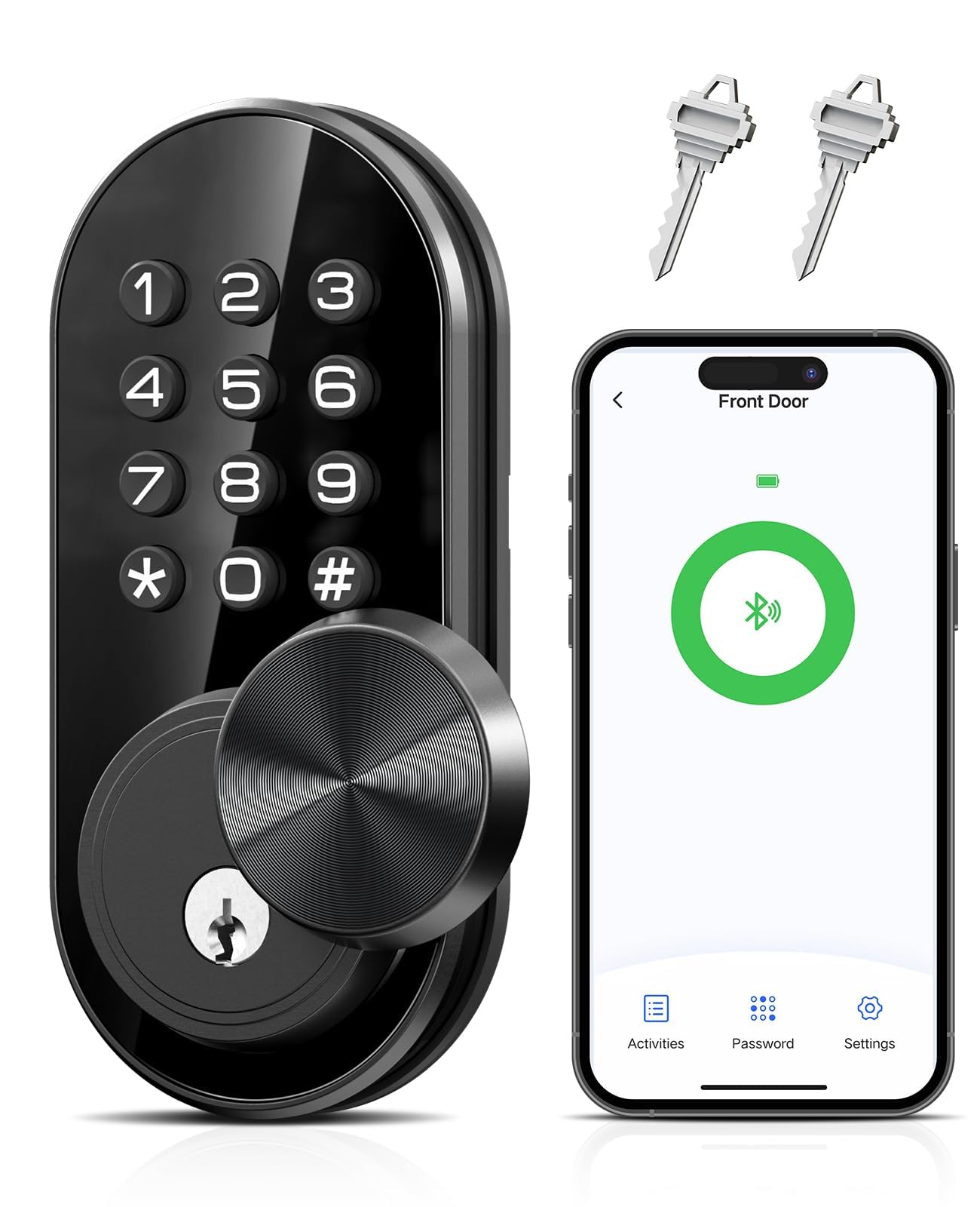 TEEHO Keyless Entry Keypad Door Lock With Handle - Electronic Smart Deadbolt, 20 Codes, Anti-Peep, Nickel Finish