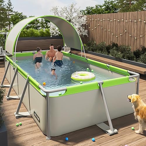 Miniatura 2 de YUEWO Piscina rectangular sobre el suelo, con marco de acero metálico, fácil de instalar, piscina familiar para patio trasero, jardín, césped para