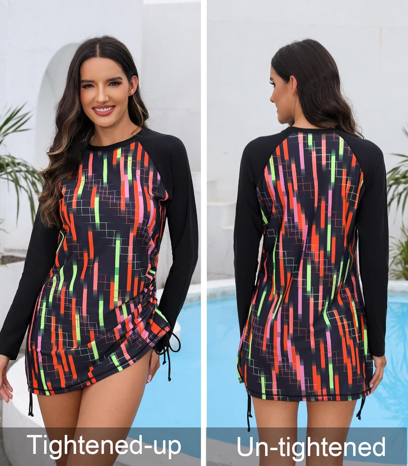 Halcurt Women's Long Sleeve Rash Guard Swim Shirt with Tie Drawstring UPF 50+ Sun Protection Swimsuit Top - Image 2