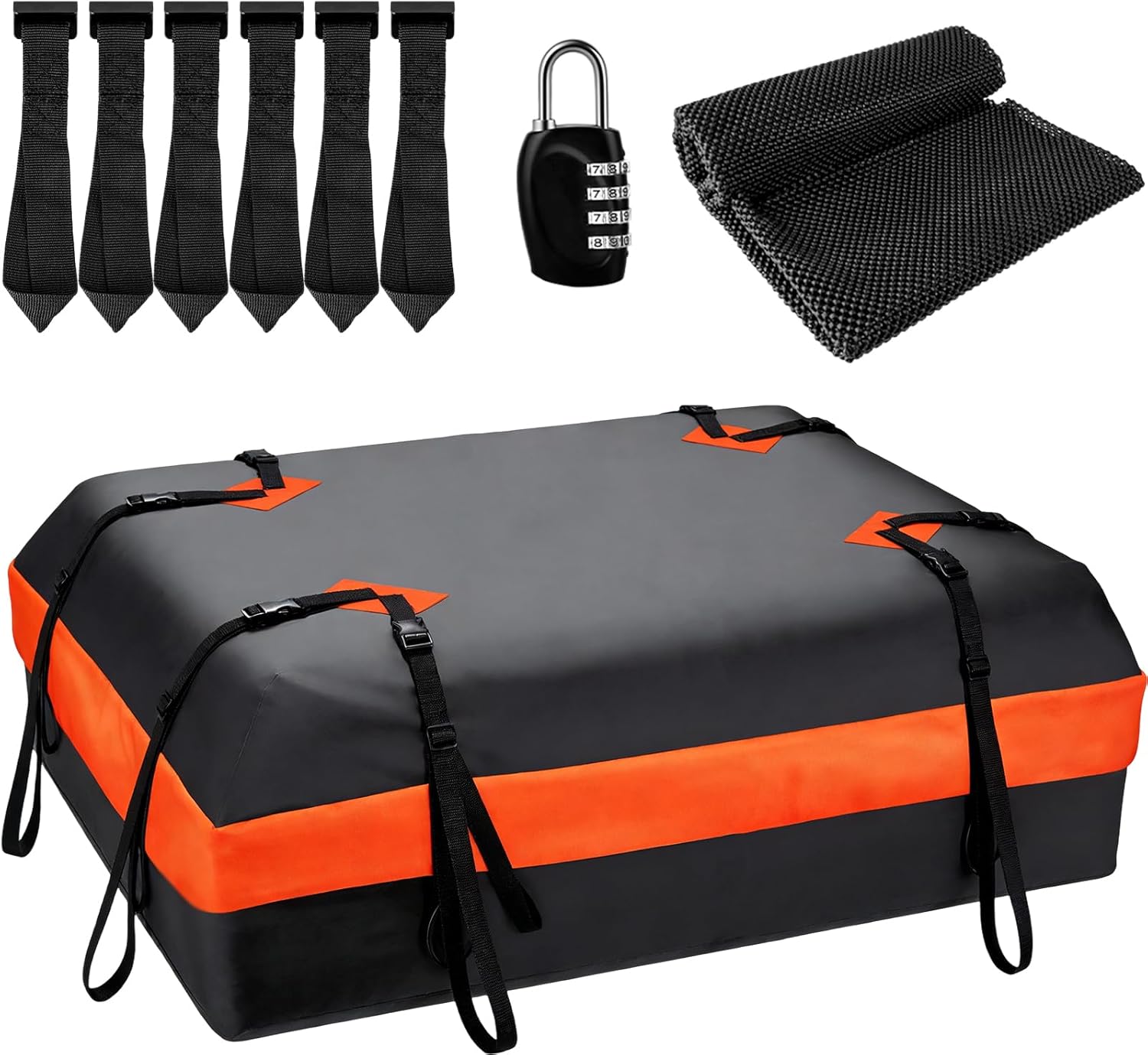 15 Cubic Premium Rooftop Cargo Carrier, Waterproof Car Roof Bag for All Cars with/Without Rack, Heavy Duty Car Roof Cargo Carrier with Anti-Slip Mat, 6 Door Hooks, Luggage Lock