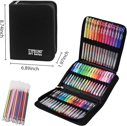 Miniatura 2 de Juego de bolígrafos de gel de 96 colores con estuche de viaje portátil, incluye 24 purpurina, 10 metálicos, 7 neón, 6 pasteles, 1 rojo clásico,