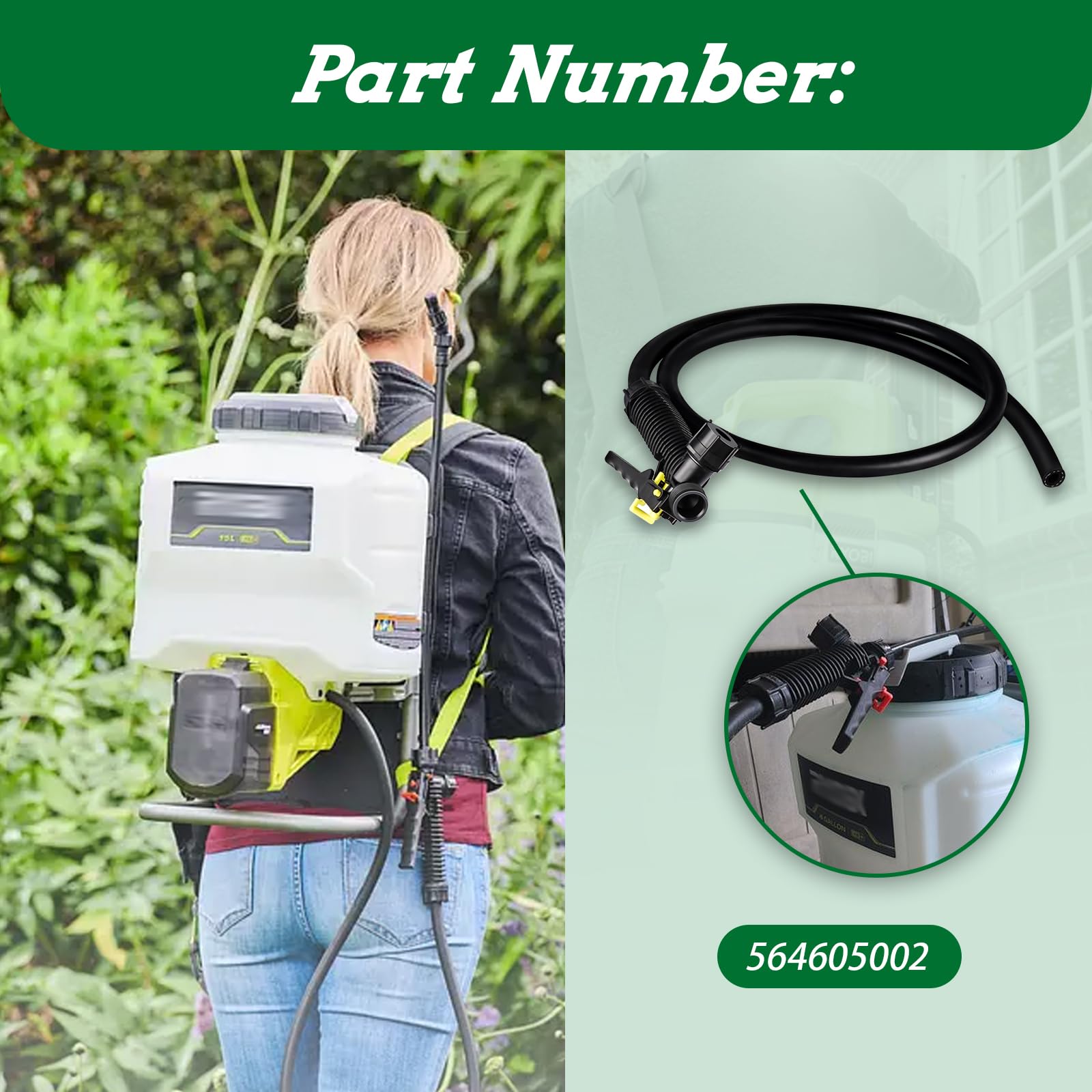 XTPTFABS 564605002 Mango de gatillo y manguera compatible con Ryobi P2804 One+ pulverizador de mochila de 4 galones (mango de gatillo y manguera)