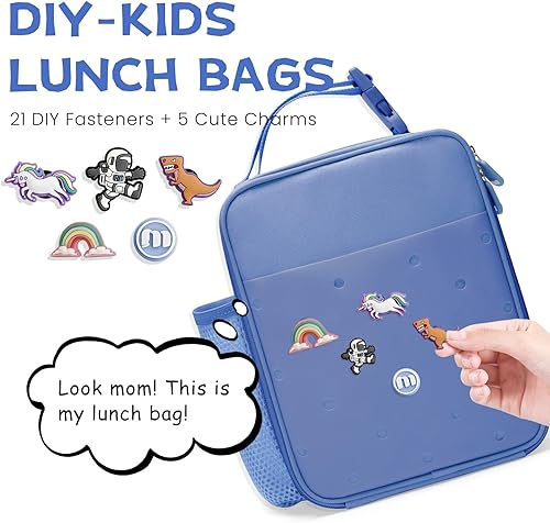 Miniatura 2 de MEXS Lonchera para niños, con dije de bricolaje y bolsas de almuerzo aisladas para niños y niñas, bolsa de almuerzo para la escuela, picnic con