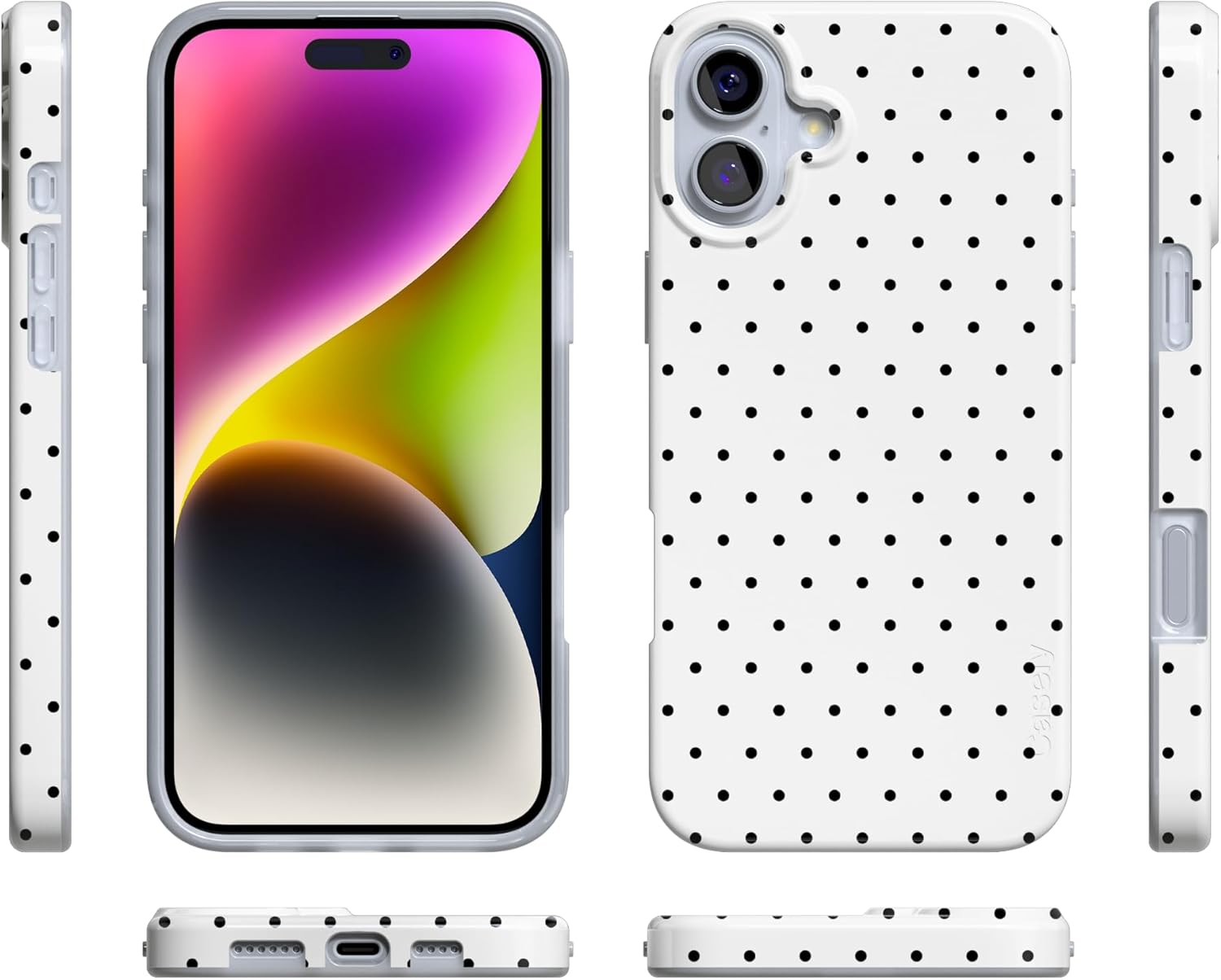 Casely iPhone 16 Case | On the Dot | White Polka Dot | Compatible with MagSafe | Classic Ultra Slim Design