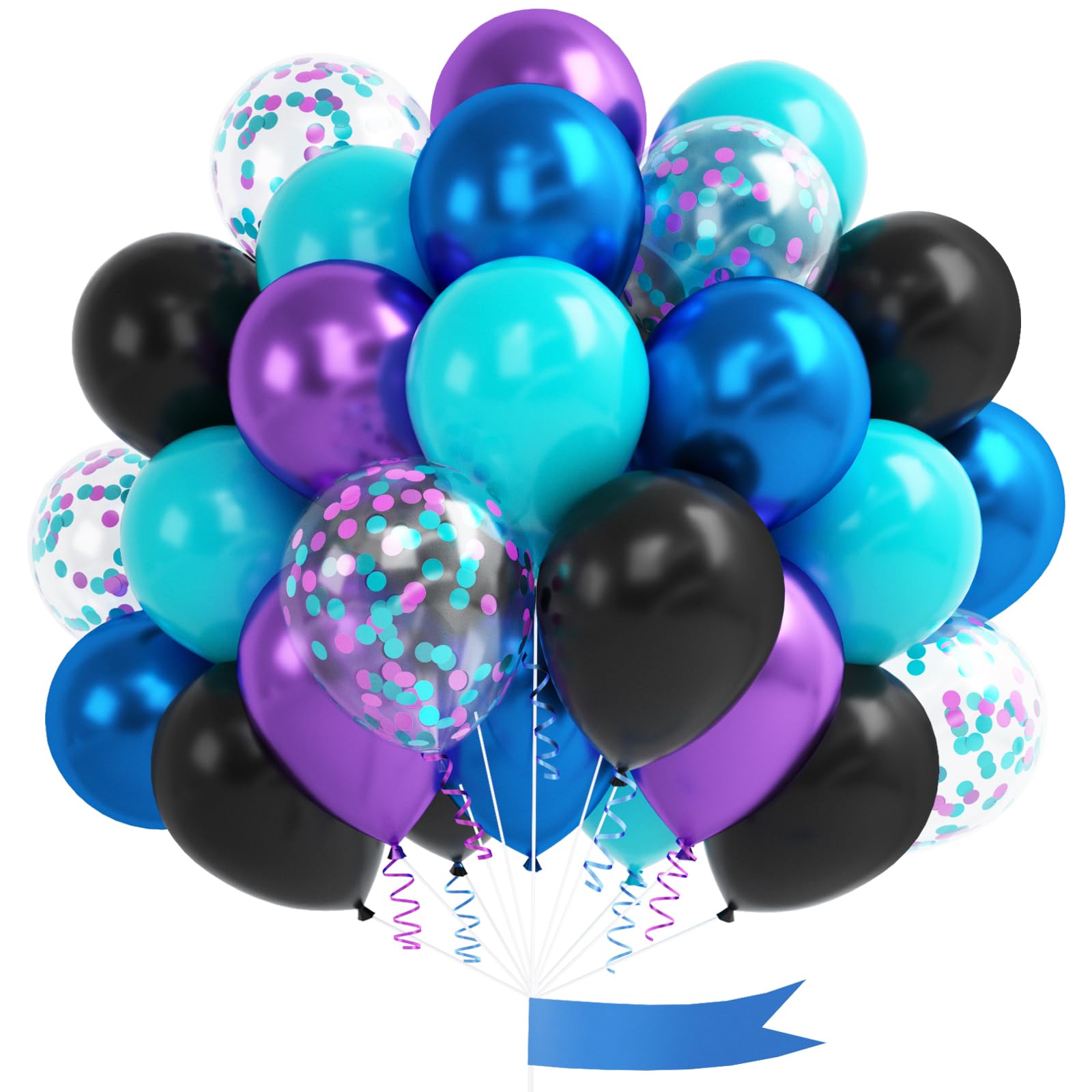 Black Purple Blue Balloon, 60 Pcs 12 Inches Metallic Blue Purple Teal Balloons Confetti Balloons for Kids Video Game Party Decoration Baby Shower