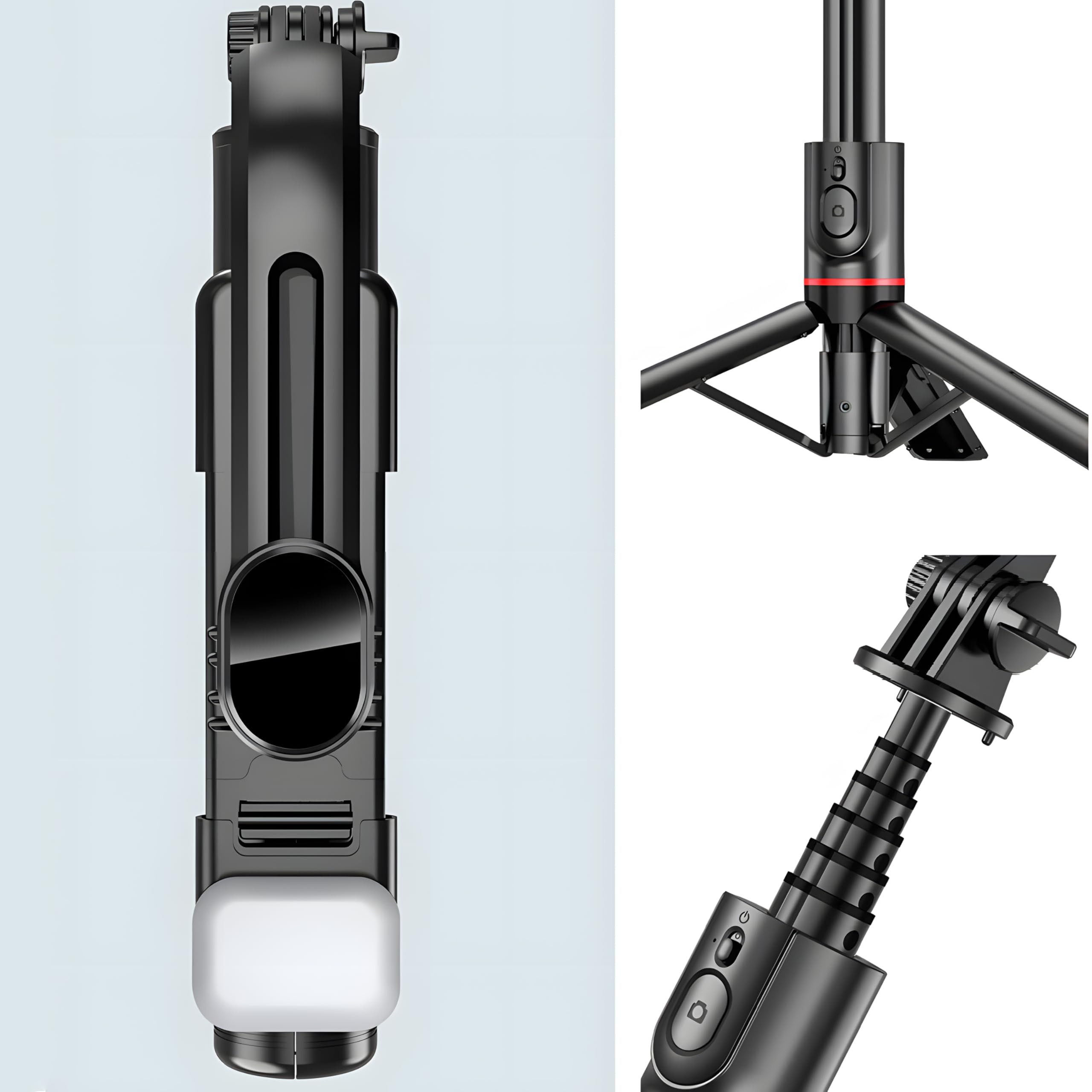 Retoo Selfie Stick 110,5 cm, statyw do telefonu, opcja Bluetooth rozszerzalny lampa 3 w 1 do telefon komórkowy drążek teleskopowy, statyw podróżny do selfie/wideo