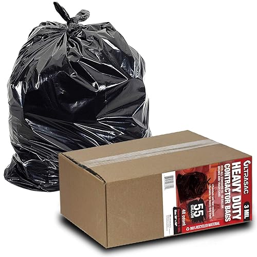 Ultrasac - Bolsas profesionales resistentes de 55 galones, 40 unidades, 3 mil, 38 x 58 pulgadas, bolsas grandes de basura para bidones o cubos,