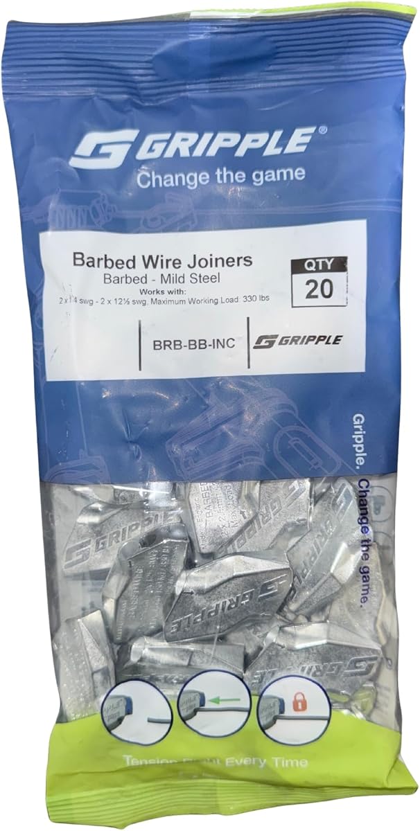 Gripple Barbed Wire Joiner for Fencing, Mild Steel (12.5 Gauge), Splice Tensioner - (20 Count)