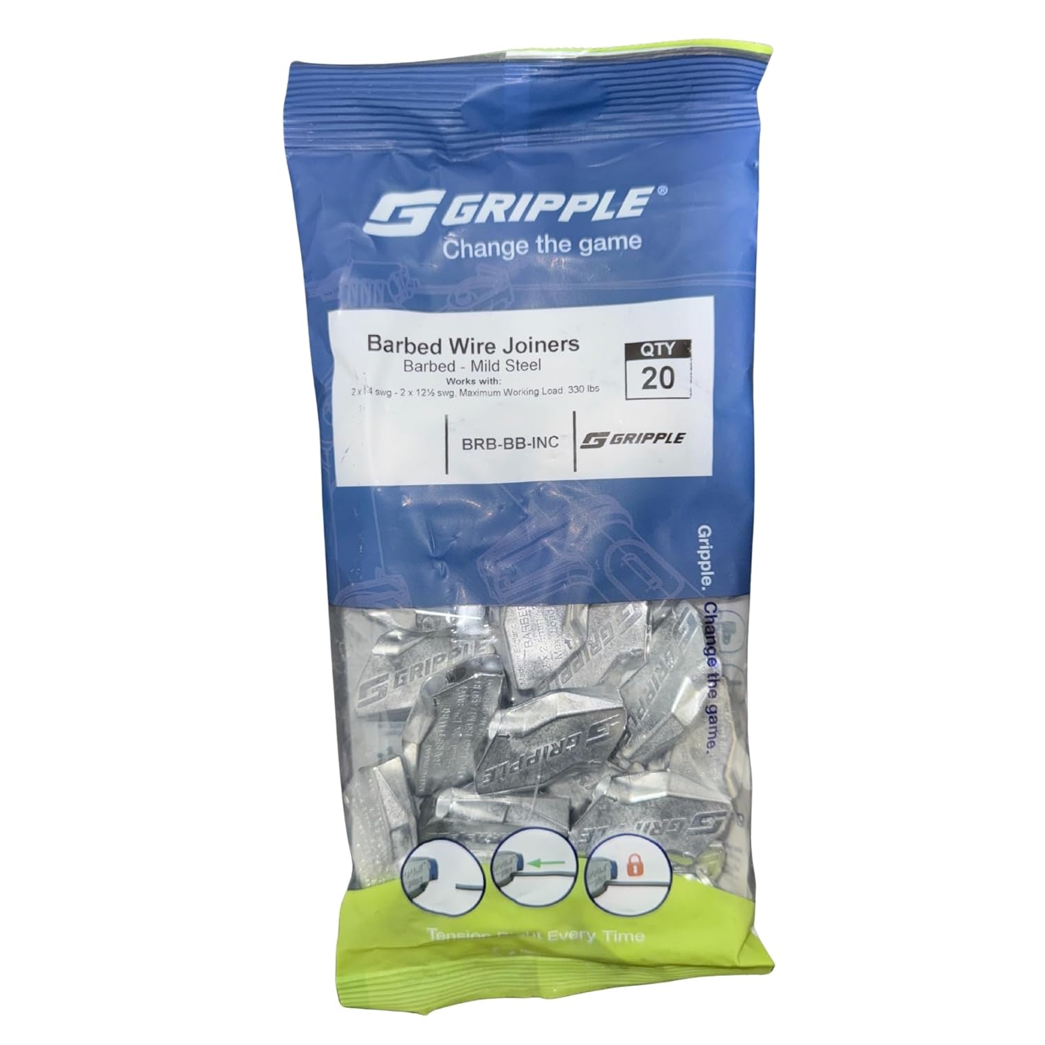 Gripple Barbed Wire Joiner for Fencing, Mild Steel (12.5 Gauge), Splice Tensioner - (20 Count)