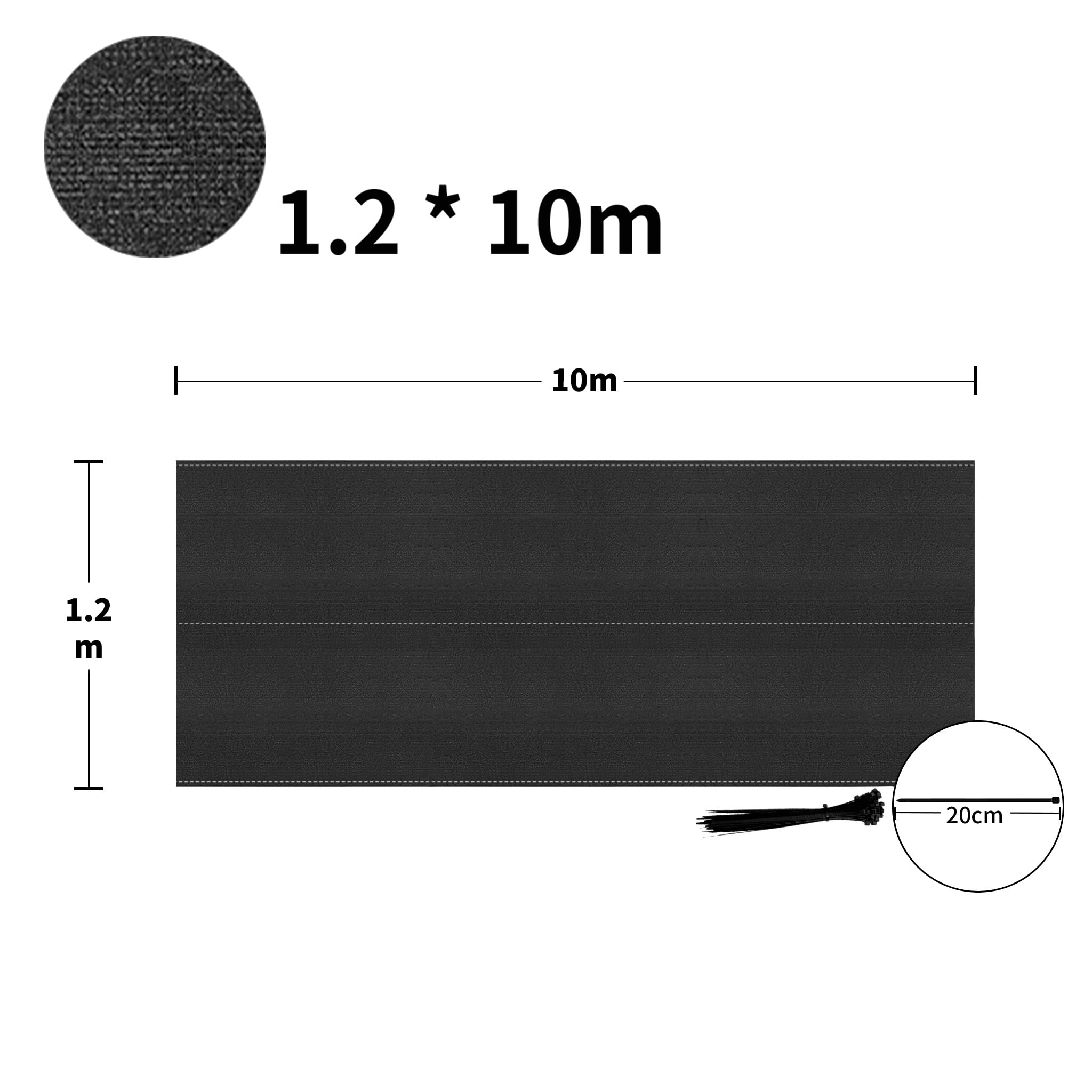 FIVMEN Panel de valla de 1,2 x 10 m, valla de jardín, valla de privacidad, 150 g/m², HDPE, protección visual para balcón, con brida, protección visual para balcón, resistente a la intemperie,