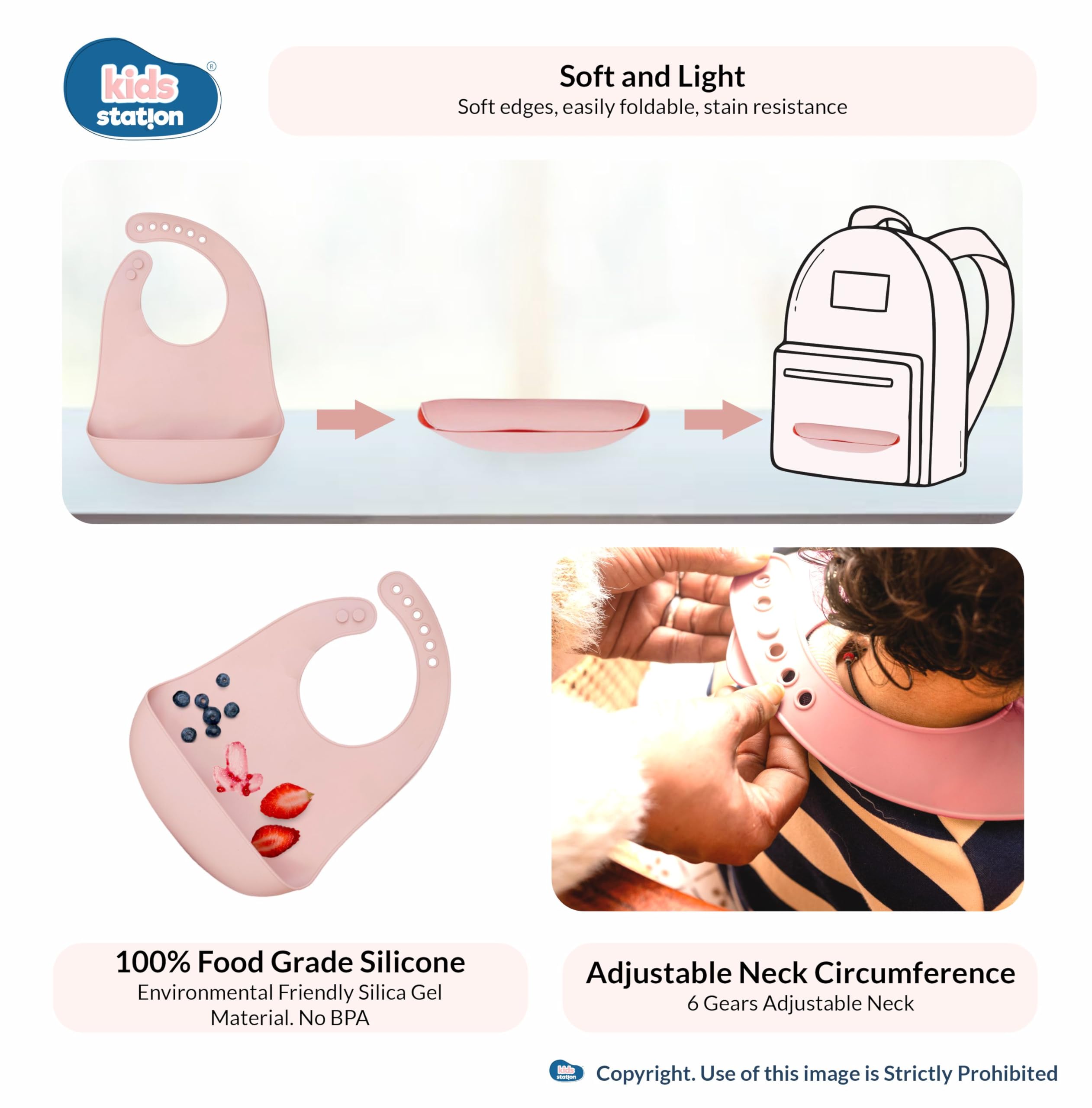 Kids Station 6 Piece BPA-Free Cat Shaped Silicone Baby Feeding Set - Baby Bib - Plate - Fork - Sipper - Spoon and Bowl - Microwave Safe - Unbreakable Eco-Friendly - Organic & Natural (Pink) 2