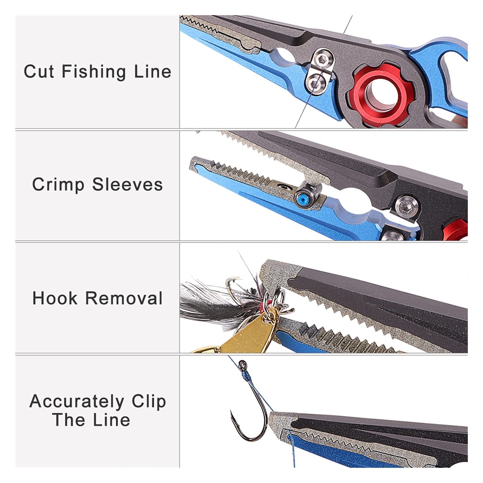 Angelzangen Fischzange Line Cutter Haken Ring Ring Opener Metall Presse Multifunktions Angelgerät Getriebe Werkzeuge Hakenentferner