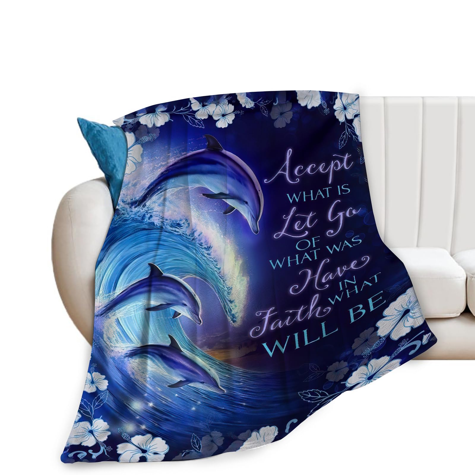 Taimeng Dolphin Throw Blanket Dolphin Gifts Sea Ocean Animal Dolphin Pictures Decor Bedding Cozy Fleece Flannel Blanket Soft Warm Plush Lightweight for Sofa Bed 40"x50"