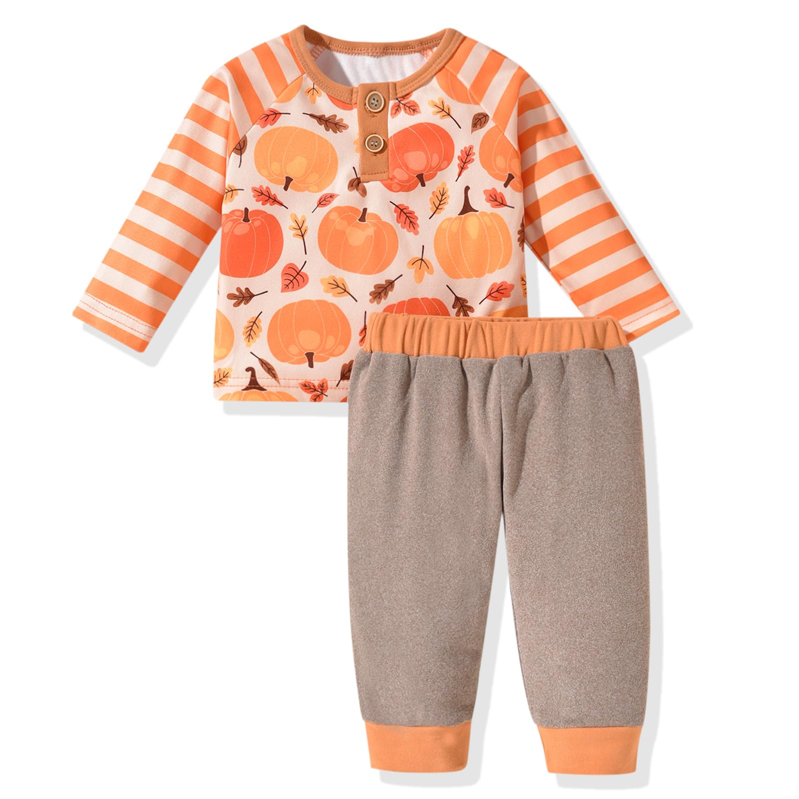 Aalizzwell 0-6 Months Infant Baby Boys Fall Clothes Pumpkin Thanksgiving Outfit Brown