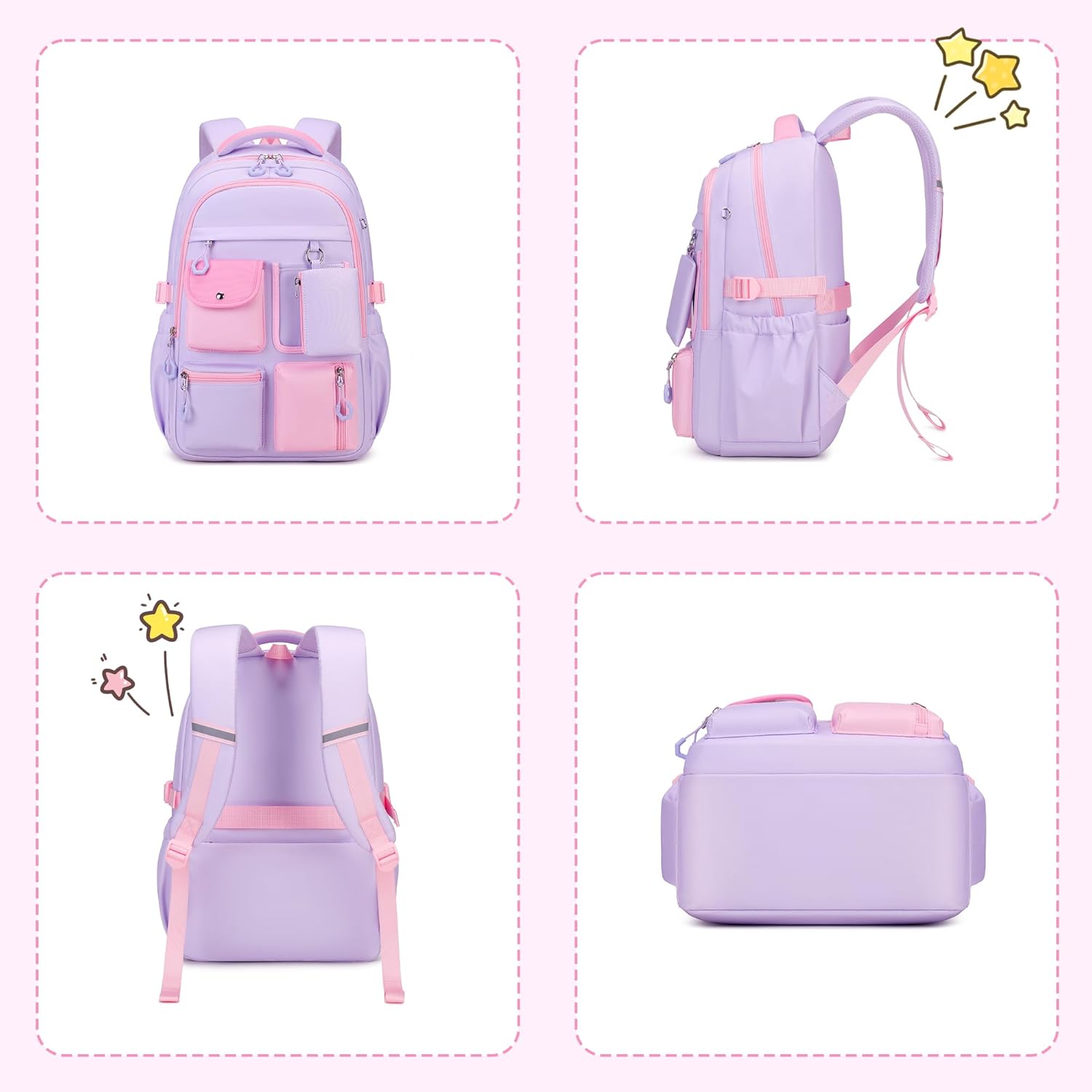 Kids Backpack, Backpack for Girls for Elementary School Multiple Pockets Ages 6-10(Purple) - Image 9