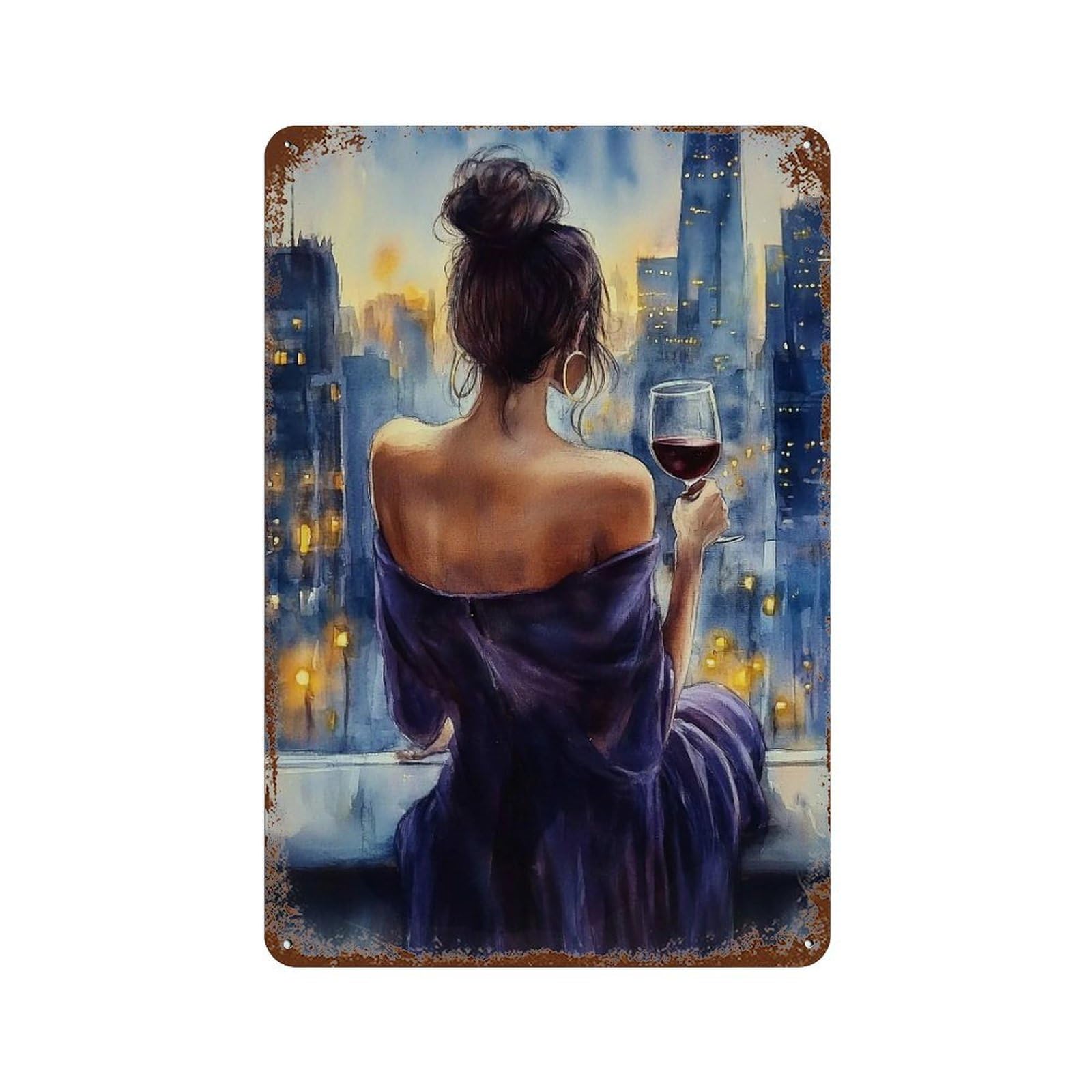 YHGERTKU City Night Lady 02 Wall Art Retro Iron Vintage Metal Tin Sign Poster Modern Decor for Living Rooms Gift 30x20cm