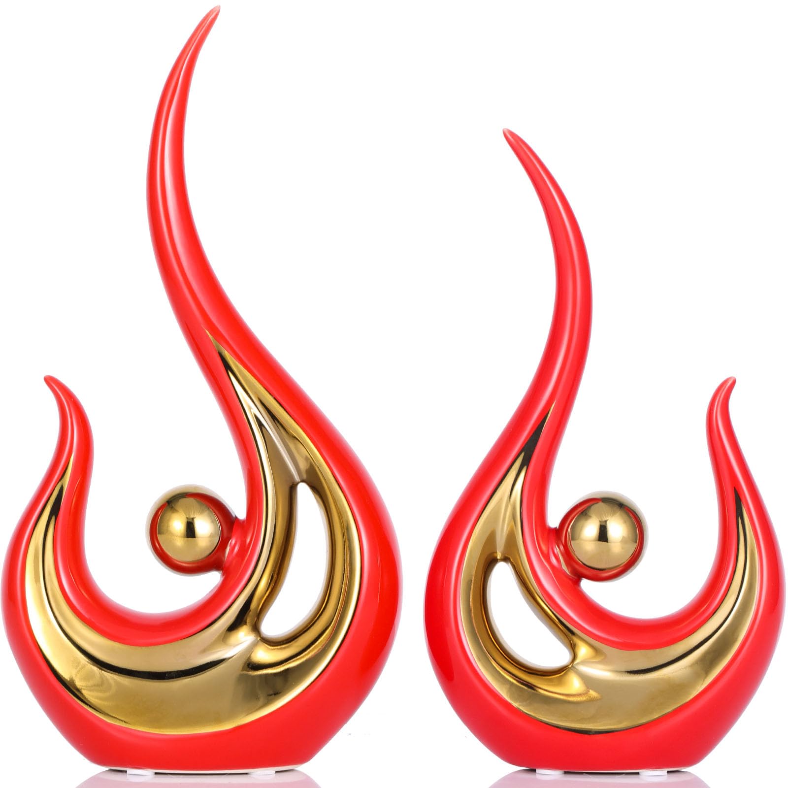 2 PCS Red Ceramic Decor,Red and Gold Decor for Bedroom,Home Decor Modern Abstract Art Ceramic Statue for Living Room Office Dining Room,Red and Gold Centerpiece Table Decorations for Dining Room